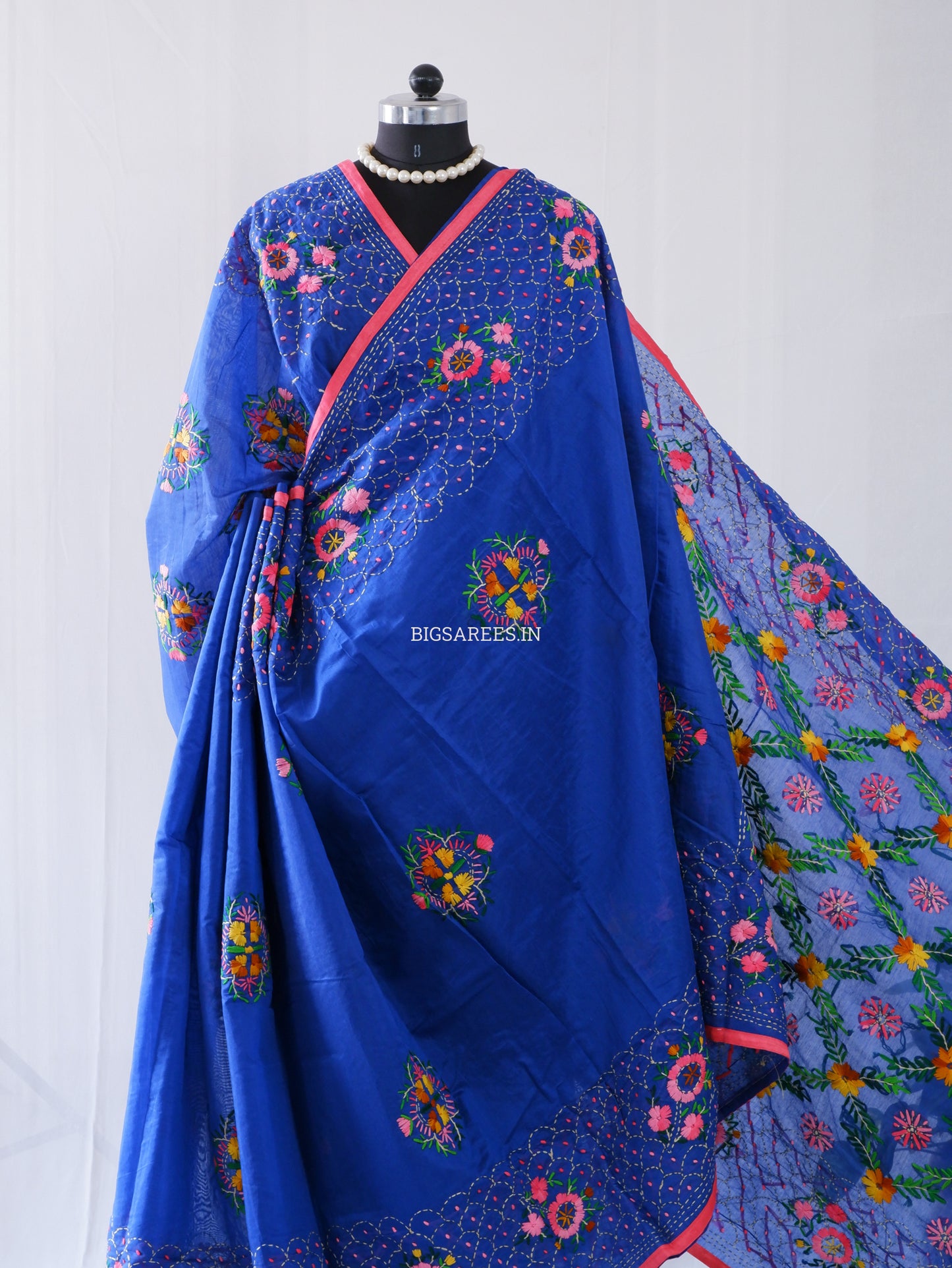 Phulkari Hand-Embroidered Saree | Chanderi Silk | Royal Blue
