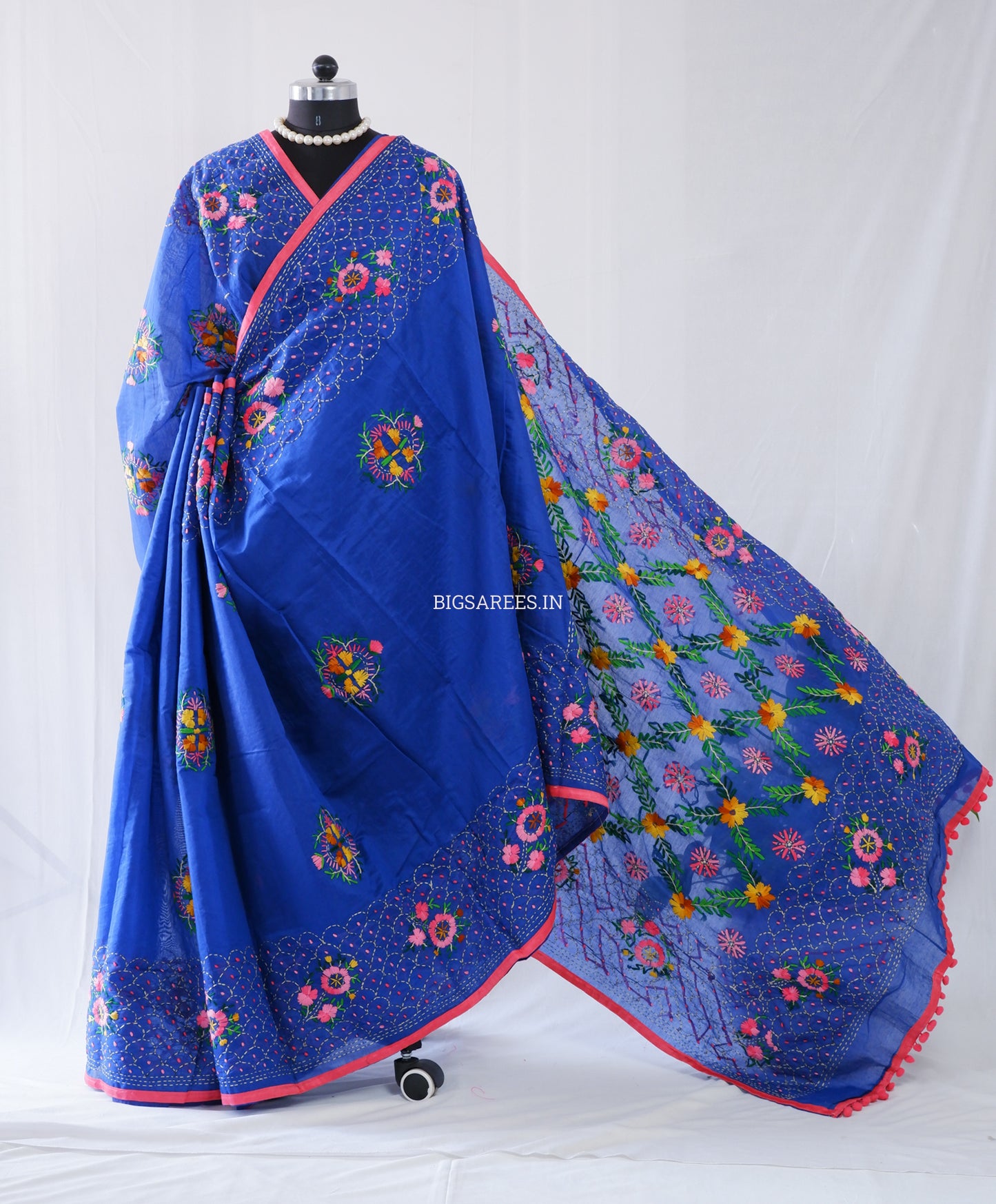 Phulkari Hand-Embroidered Saree | Chanderi Silk | Royal Blue