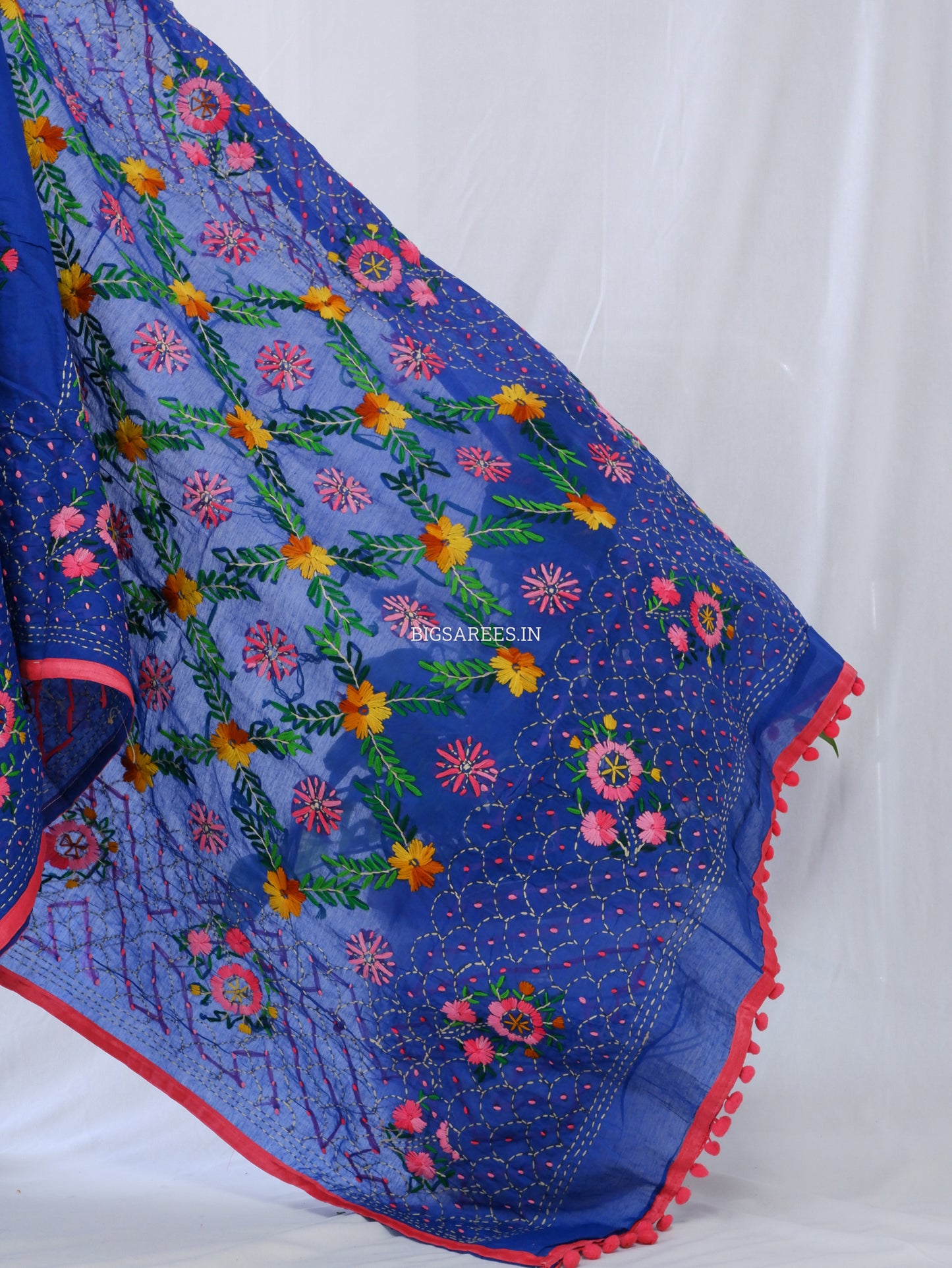 Phulkari Hand-Embroidered Saree | Chanderi Silk | Royal Blue