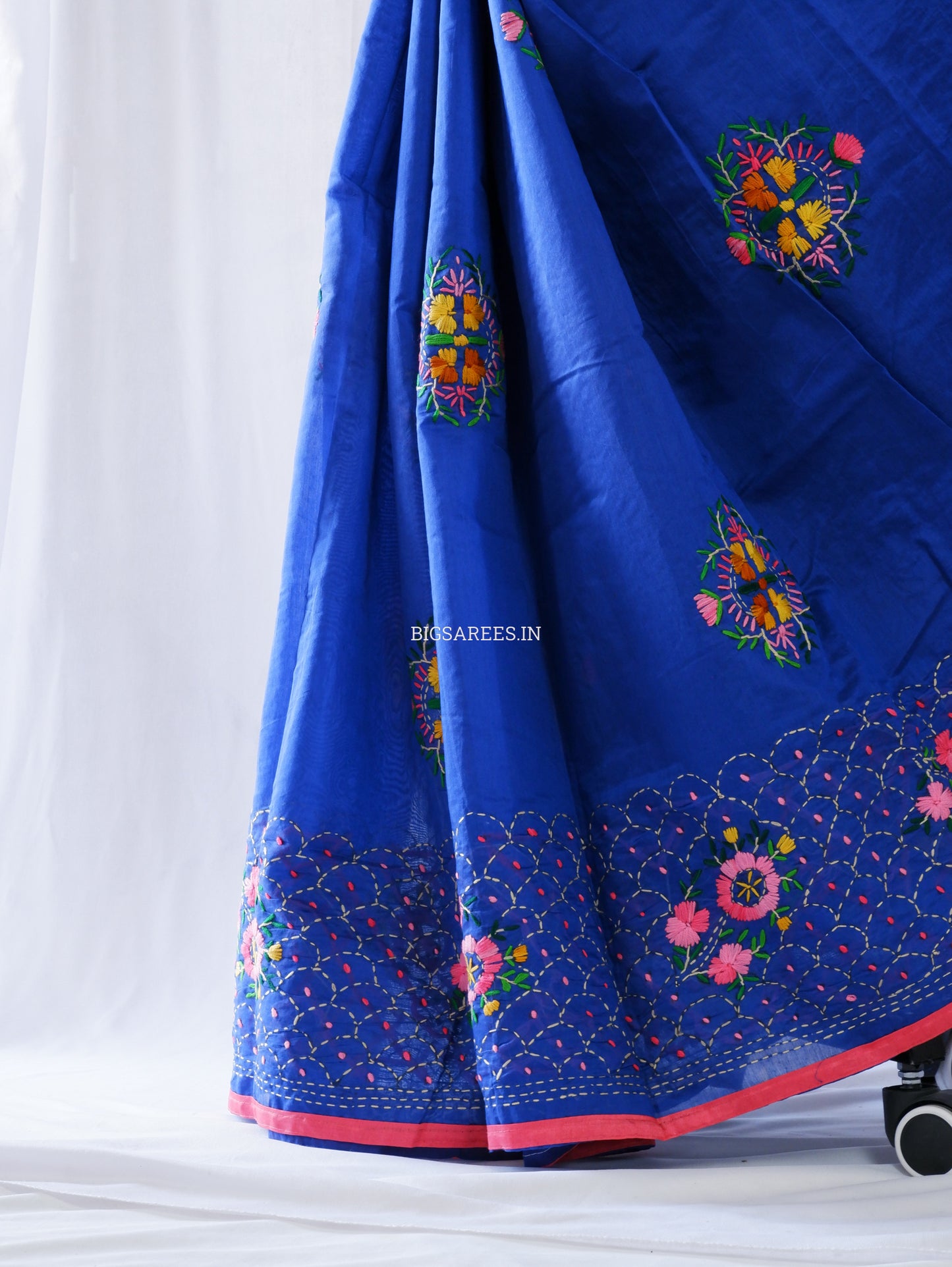 Phulkari Hand-Embroidered Saree | Chanderi Silk | Royal Blue