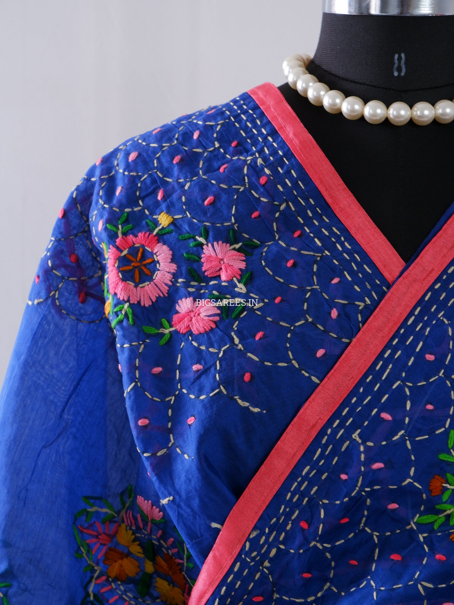 Phulkari Hand-Embroidered Saree | Chanderi Silk | Royal Blue
