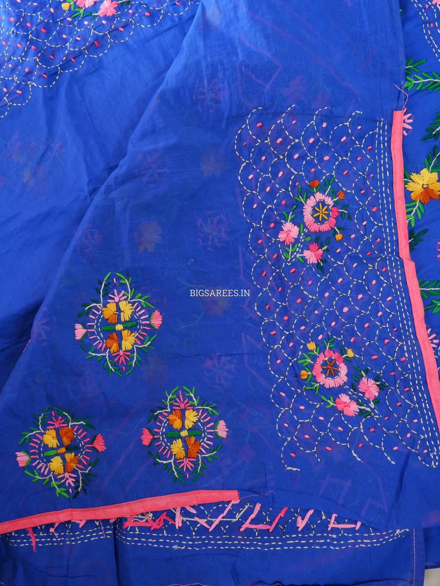 Phulkari Hand-Embroidered Saree | Chanderi Silk | Royal Blue