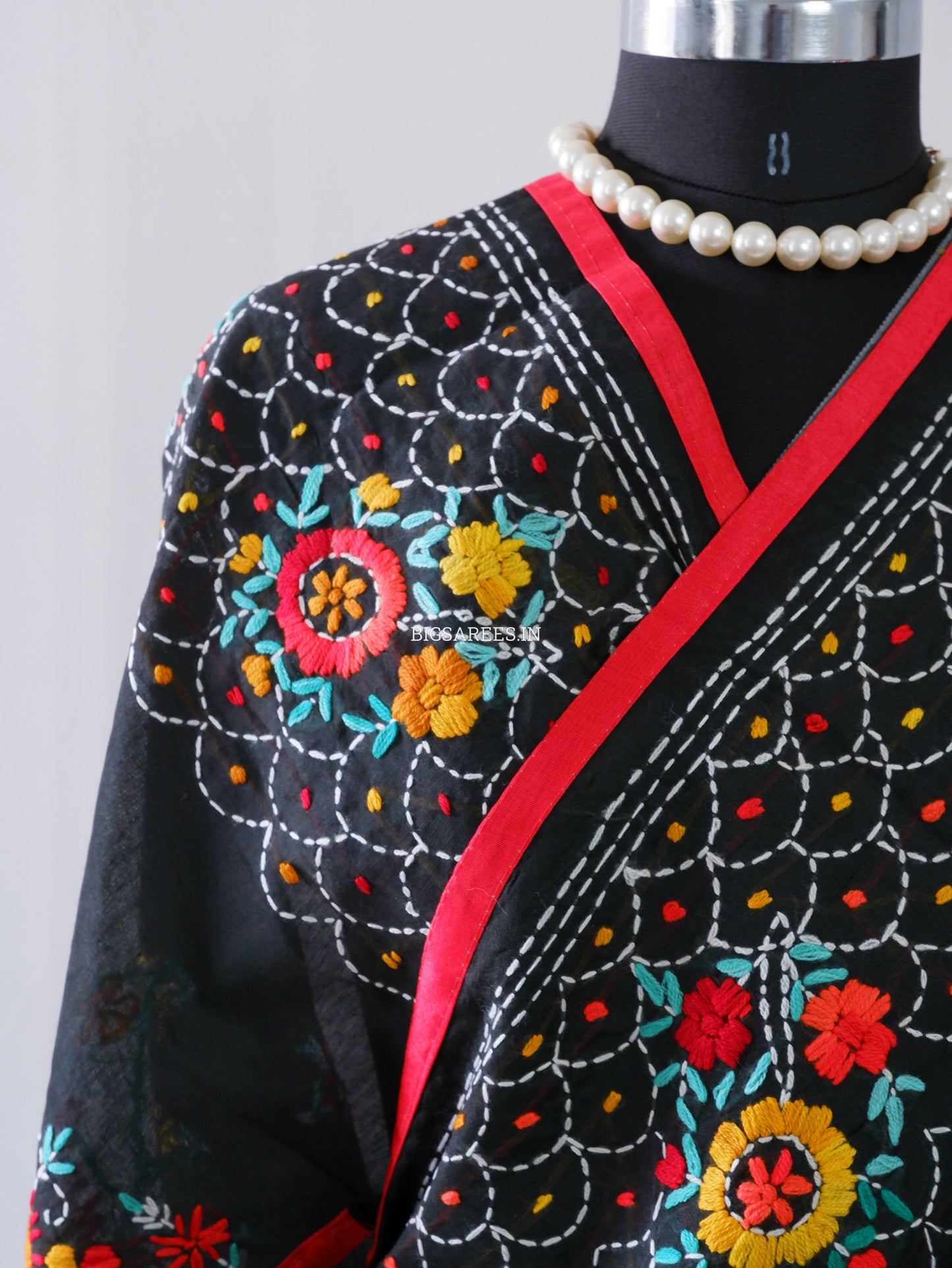 Phulkari Hand-Embroidered Saree | Chanderi Silk | Black