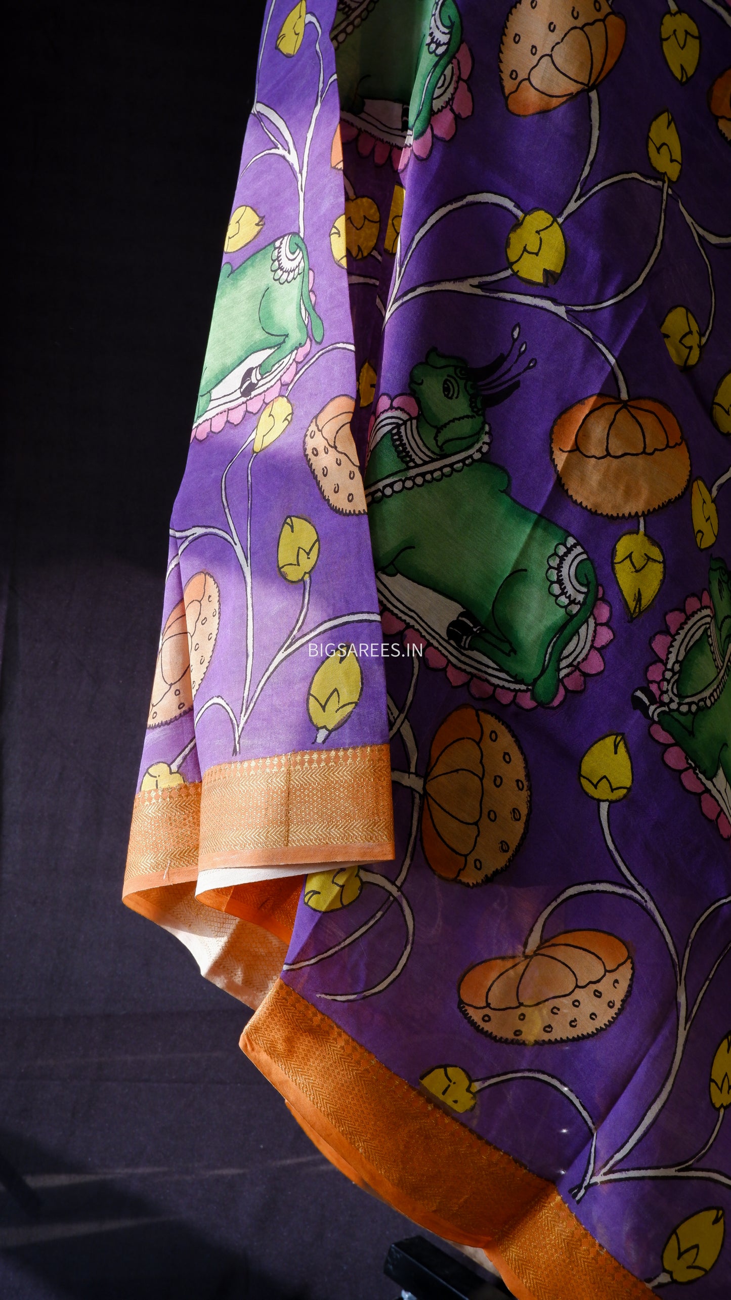 Pen Kalamkari Hand Painted Bangalore Silk Dupatta/Violet/36"