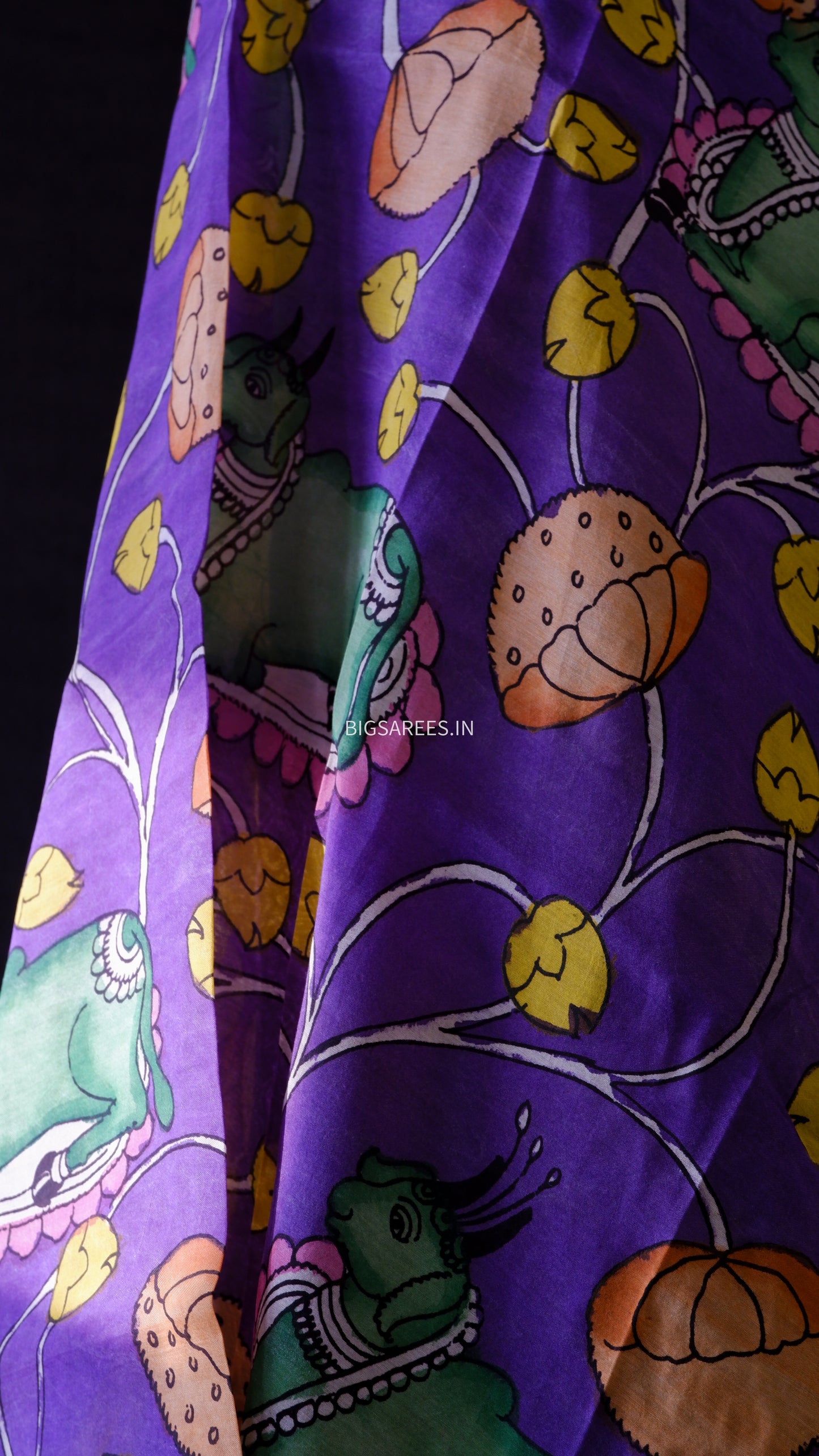 Pen Kalamkari Hand Painted Bangalore Silk Dupatta/Violet/36"