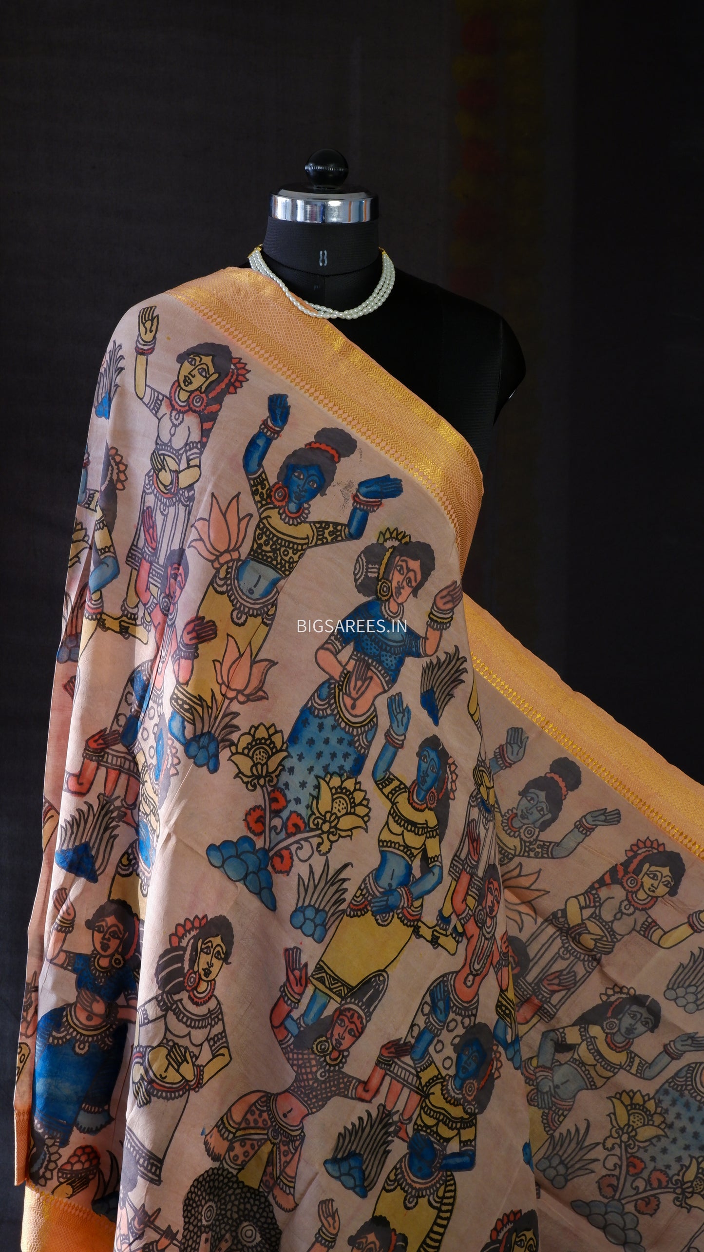 Pen Kalamkari Hand Painted Bangalore Silk Dupatta/Neutral Dark Pink/36"