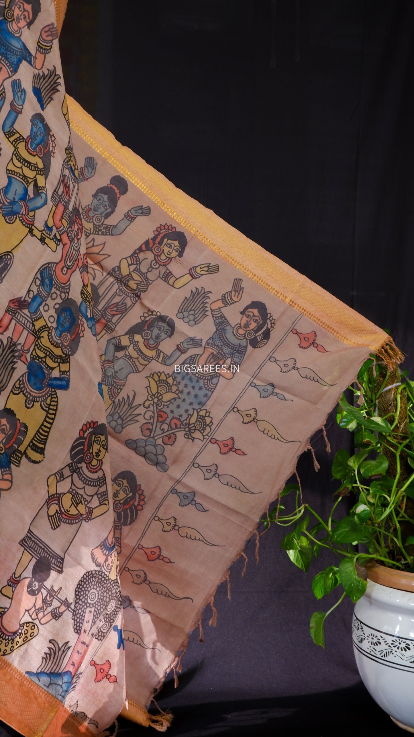 Pen Kalamkari Hand Painted Bangalore Silk Dupatta/Neutral Dark Pink/36"