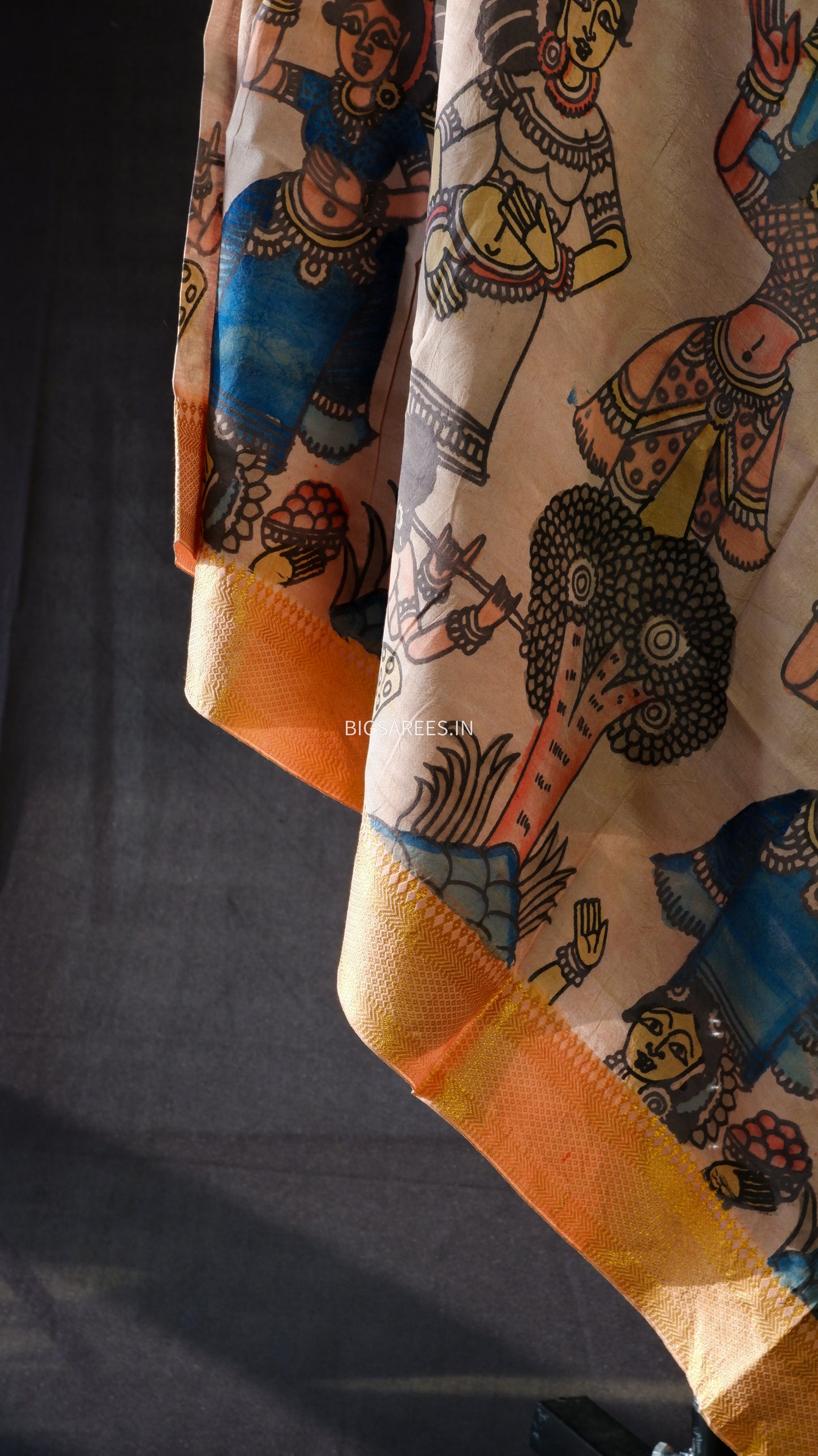 Pen Kalamkari Hand Painted Bangalore Silk Dupatta/Neutral Dark Pink/36"