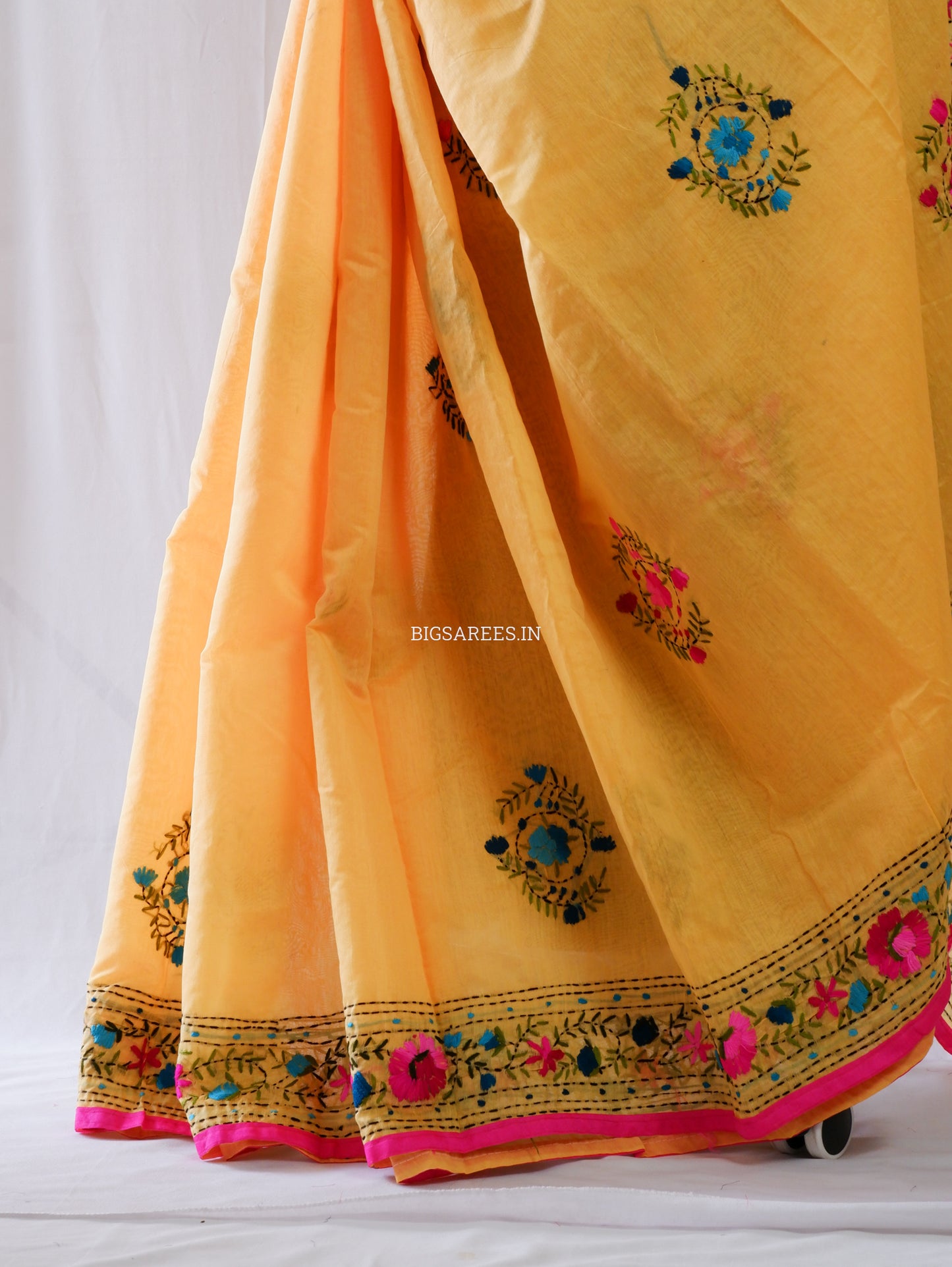 Phulkari Hand-Embroidered Saree | Chanderi Silk | Yellow