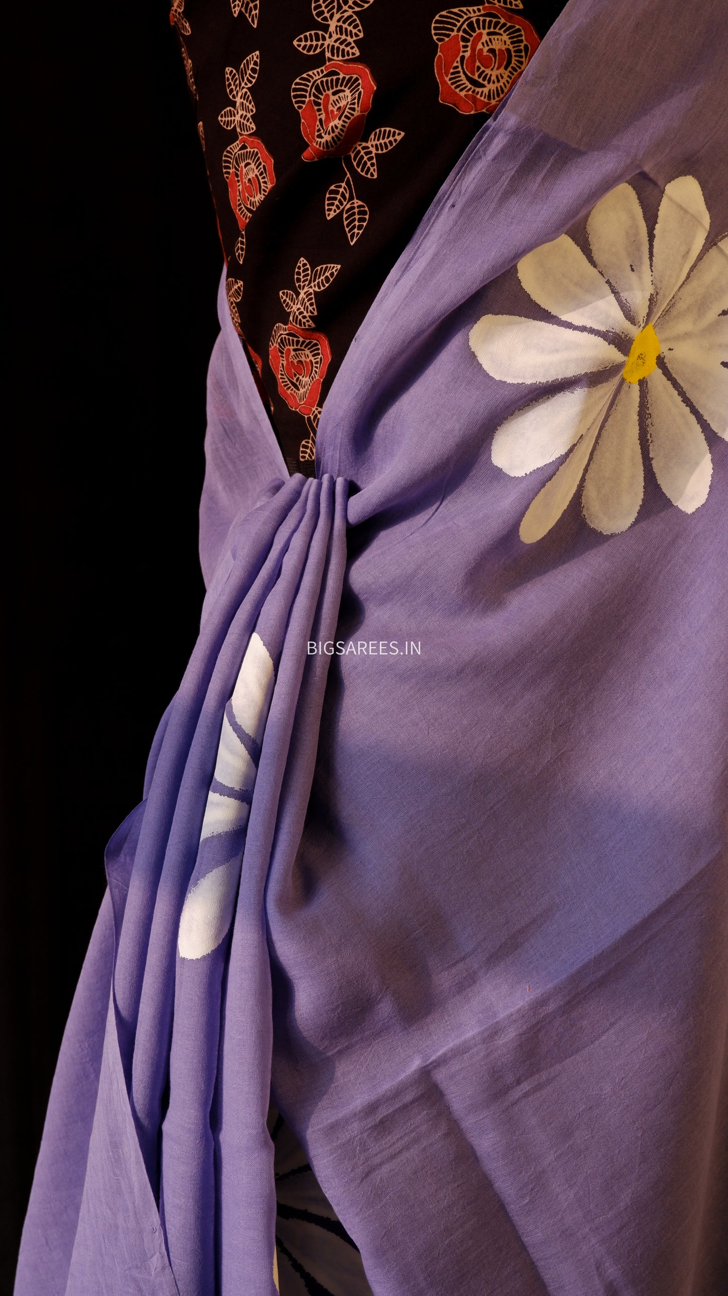 Hand Painted Mul Cotton Saree with Blouse | Purple