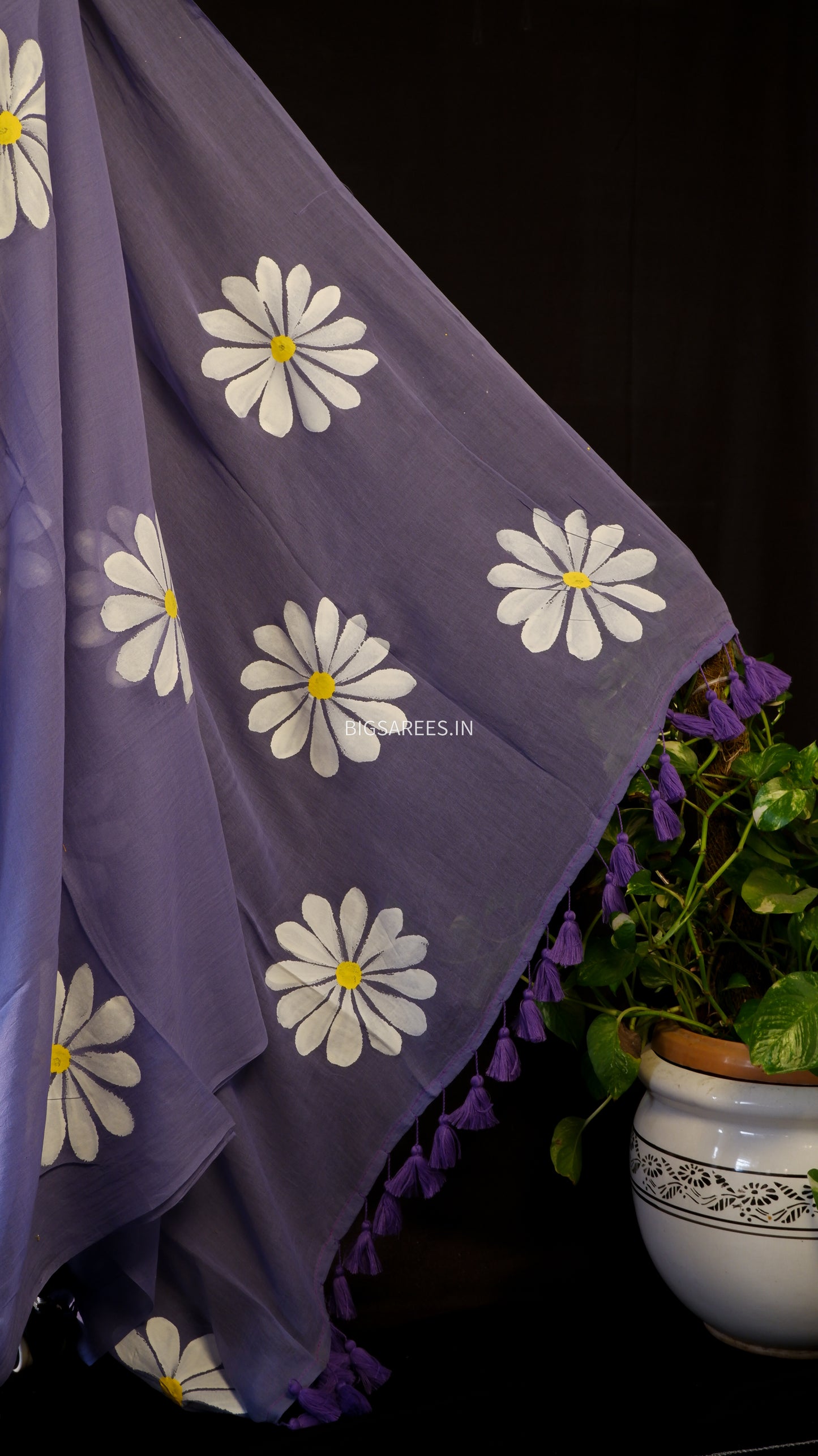 Hand Painted Mul Cotton Saree with Blouse | Purple