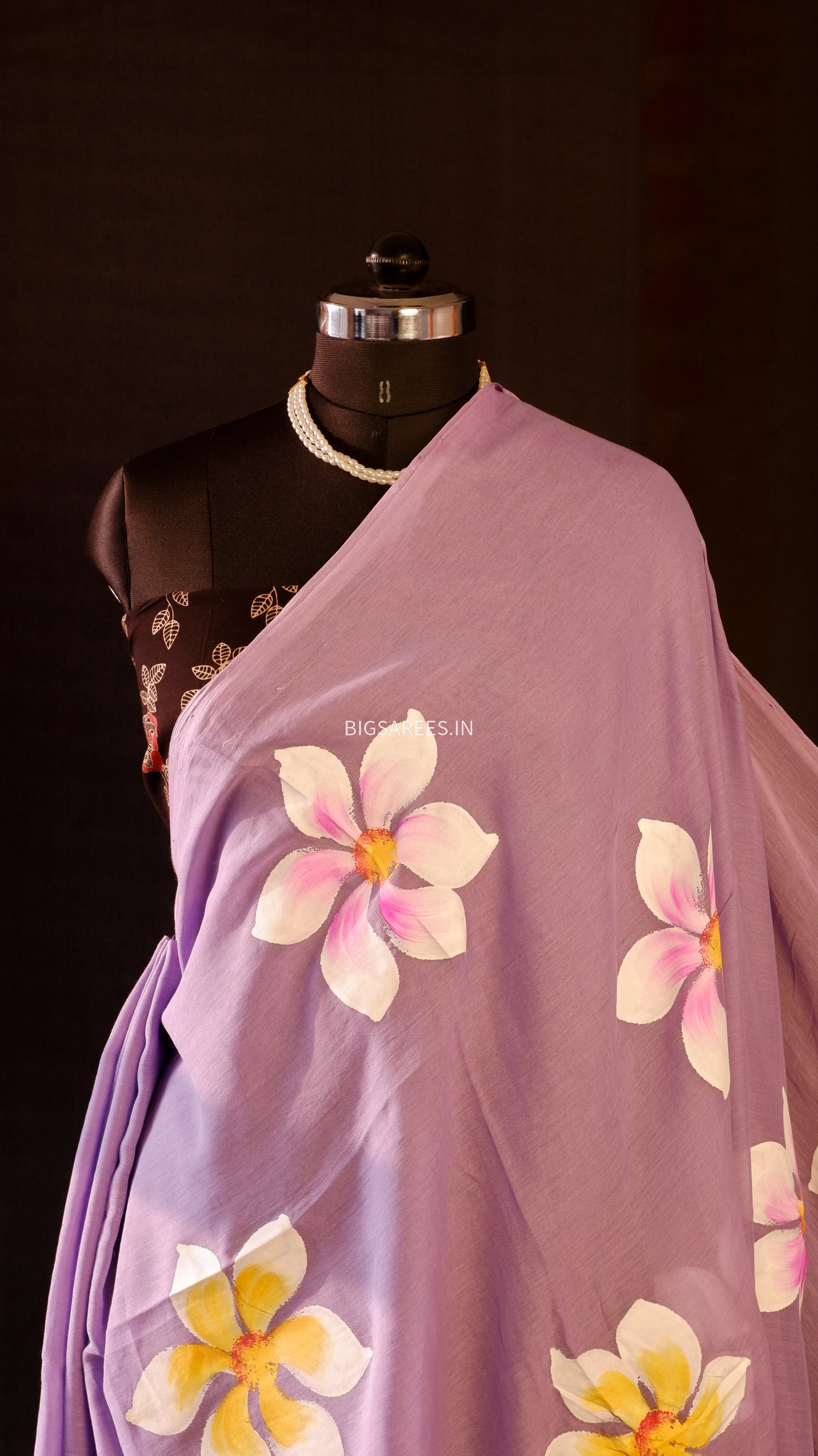 Hand Painted Mul Cotton Saree with Blouse | Faded Purple