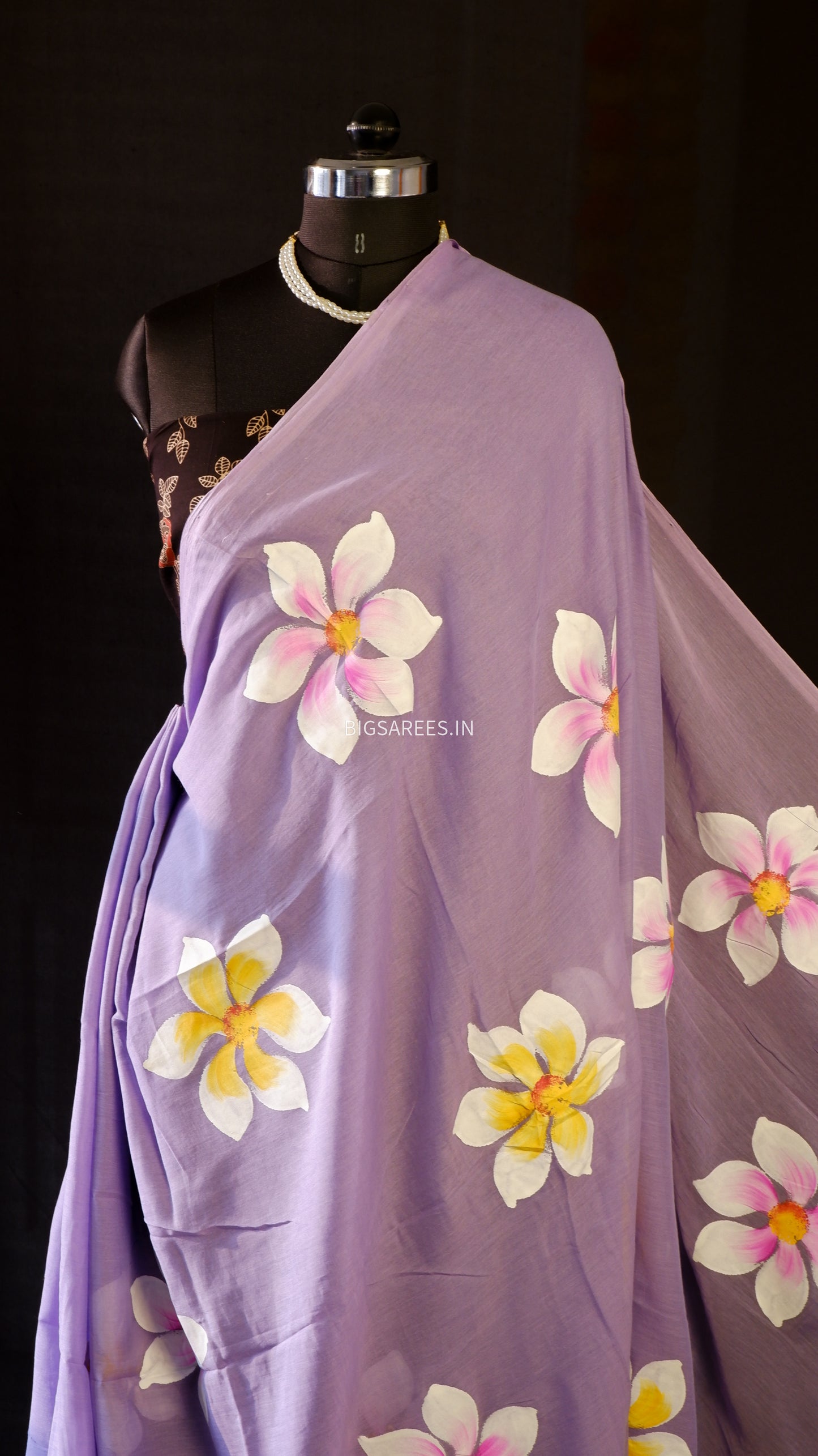 Hand Painted Mul Cotton Saree with Blouse | Faded Purple
