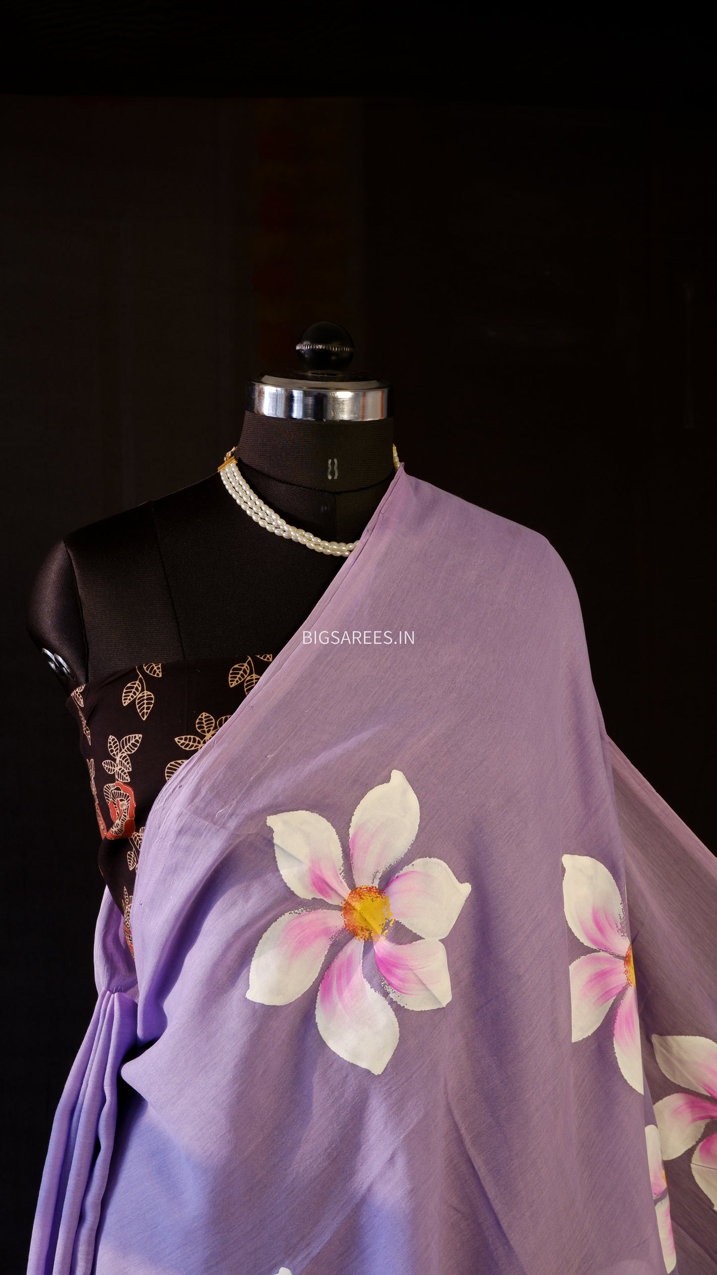 Hand Painted Mul Cotton Saree with Blouse | Faded Purple