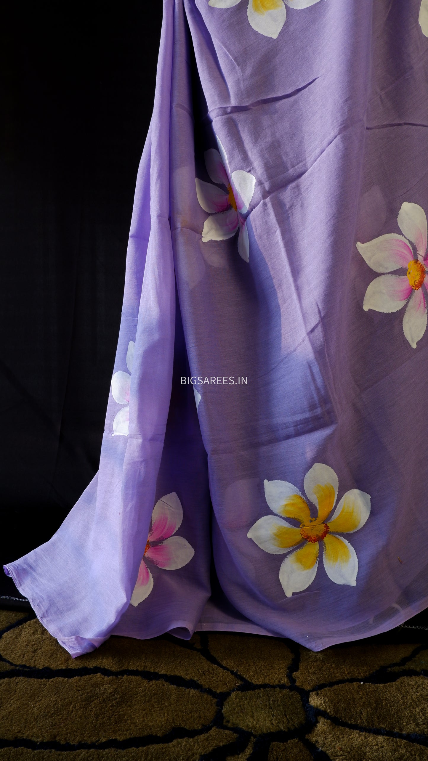 Hand Painted Mul Cotton Saree with Blouse | Faded Purple