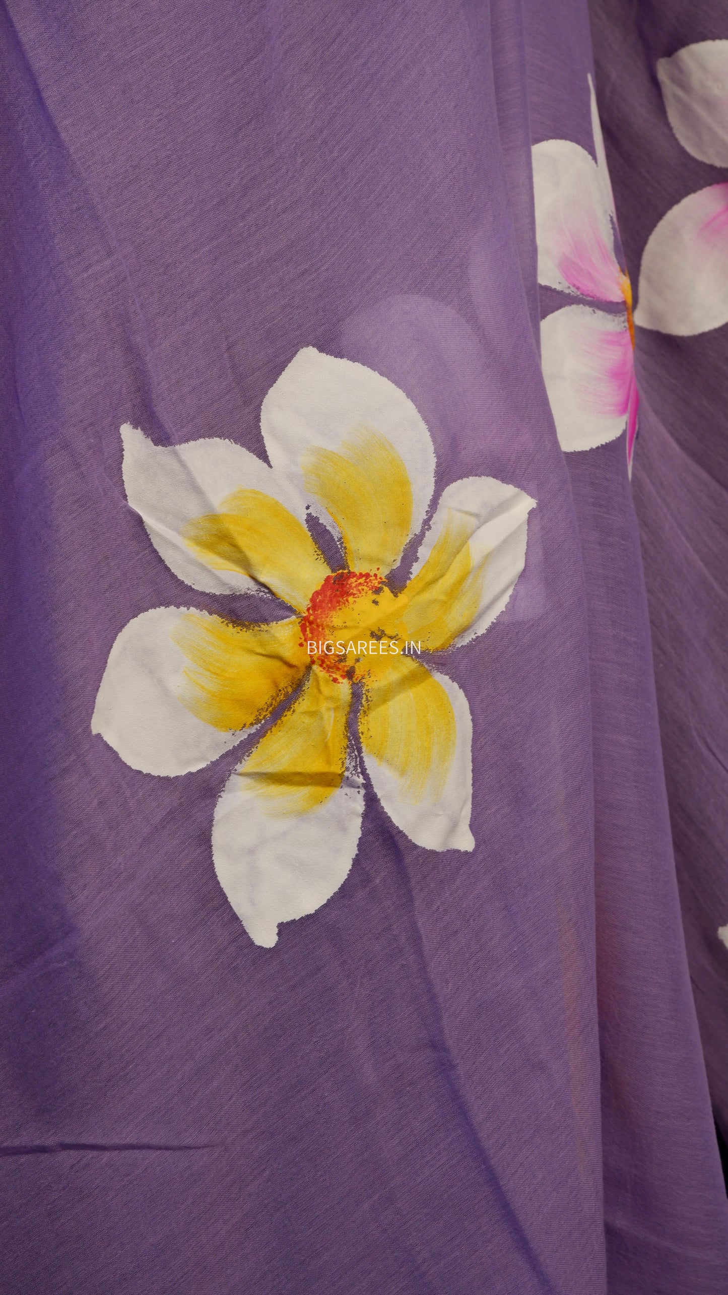 Hand Painted Mul Cotton Saree with Blouse | Faded Purple