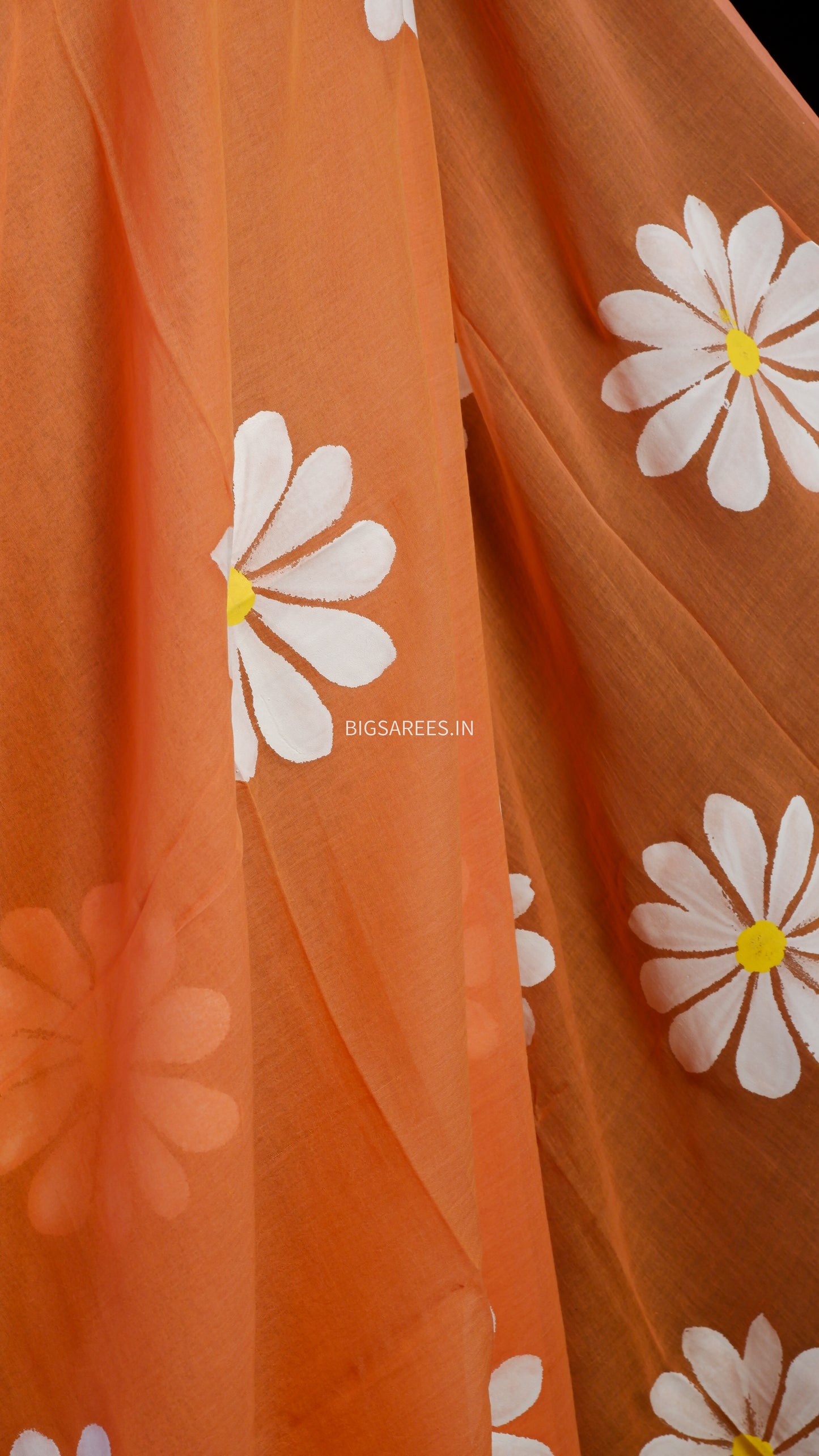Hand Painted Mul Cotton Saree with Blouse | Orange
