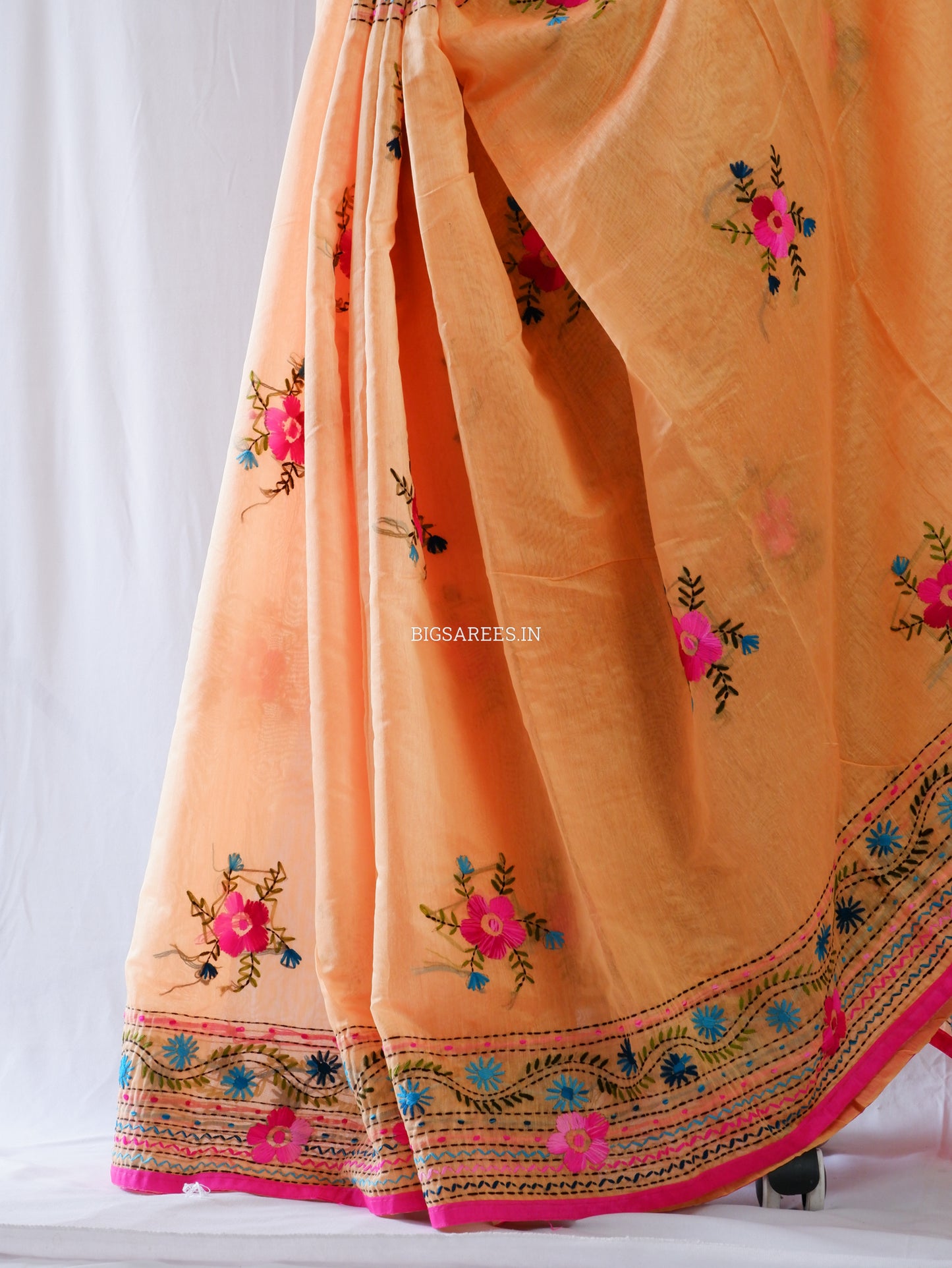 Phulkari Hand-Embroidered Saree | Chanderi Silk | Medium Chrome Yellow