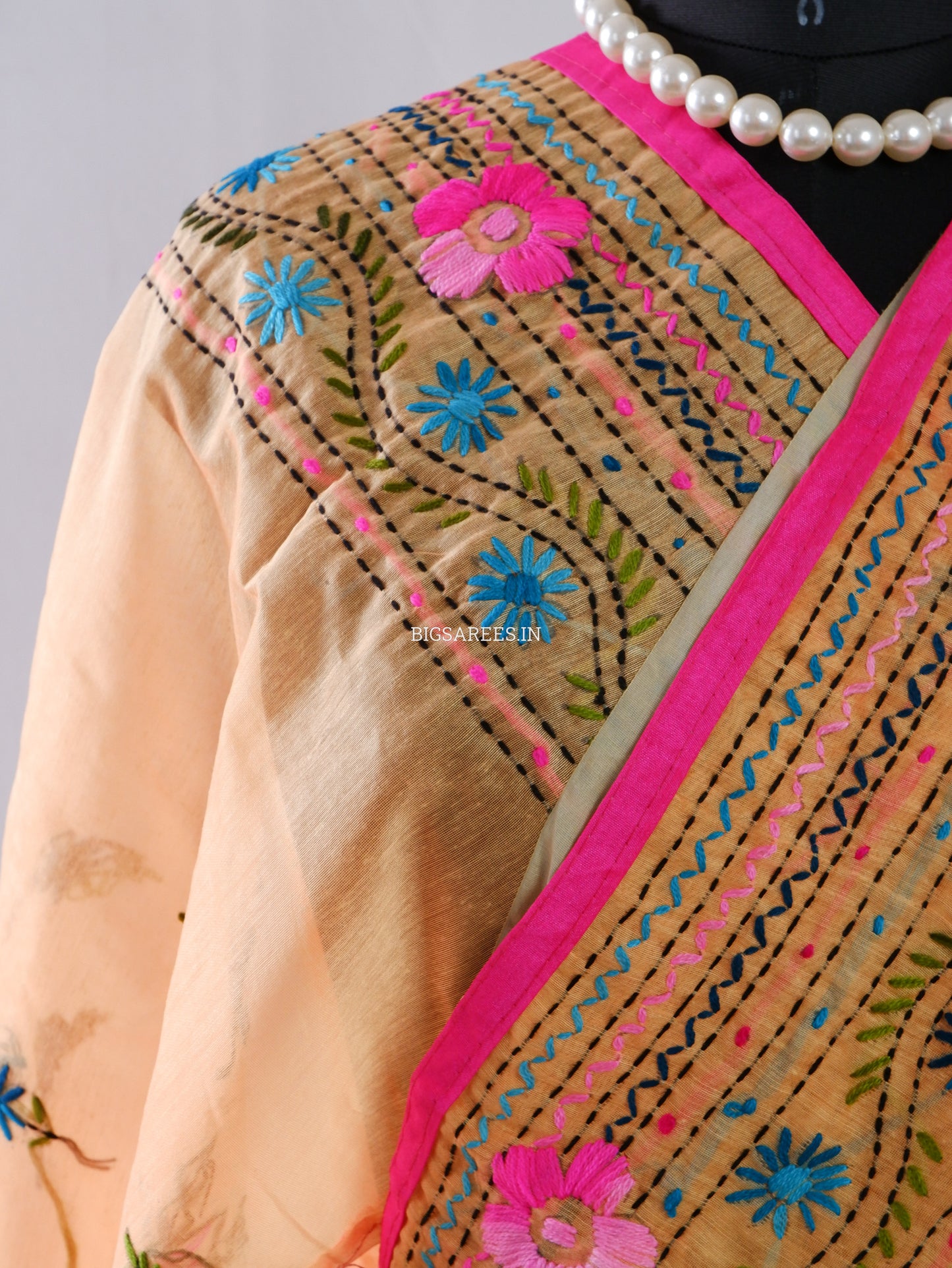 Phulkari Hand-Embroidered Saree | Chanderi Silk | Medium Chrome Yellow