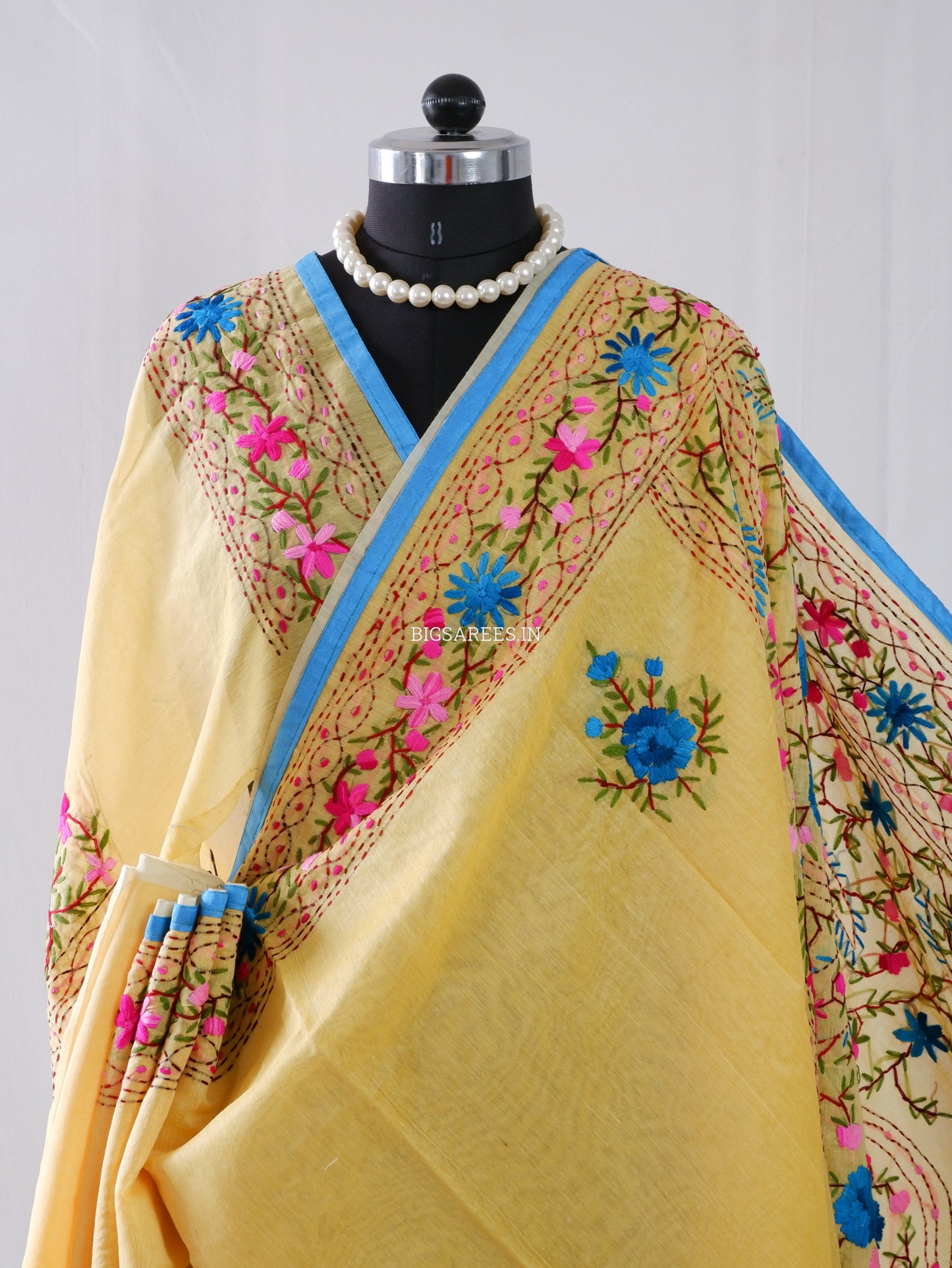 Phulkari Hand-Embroidered Saree | Chanderi Silk | Yellow