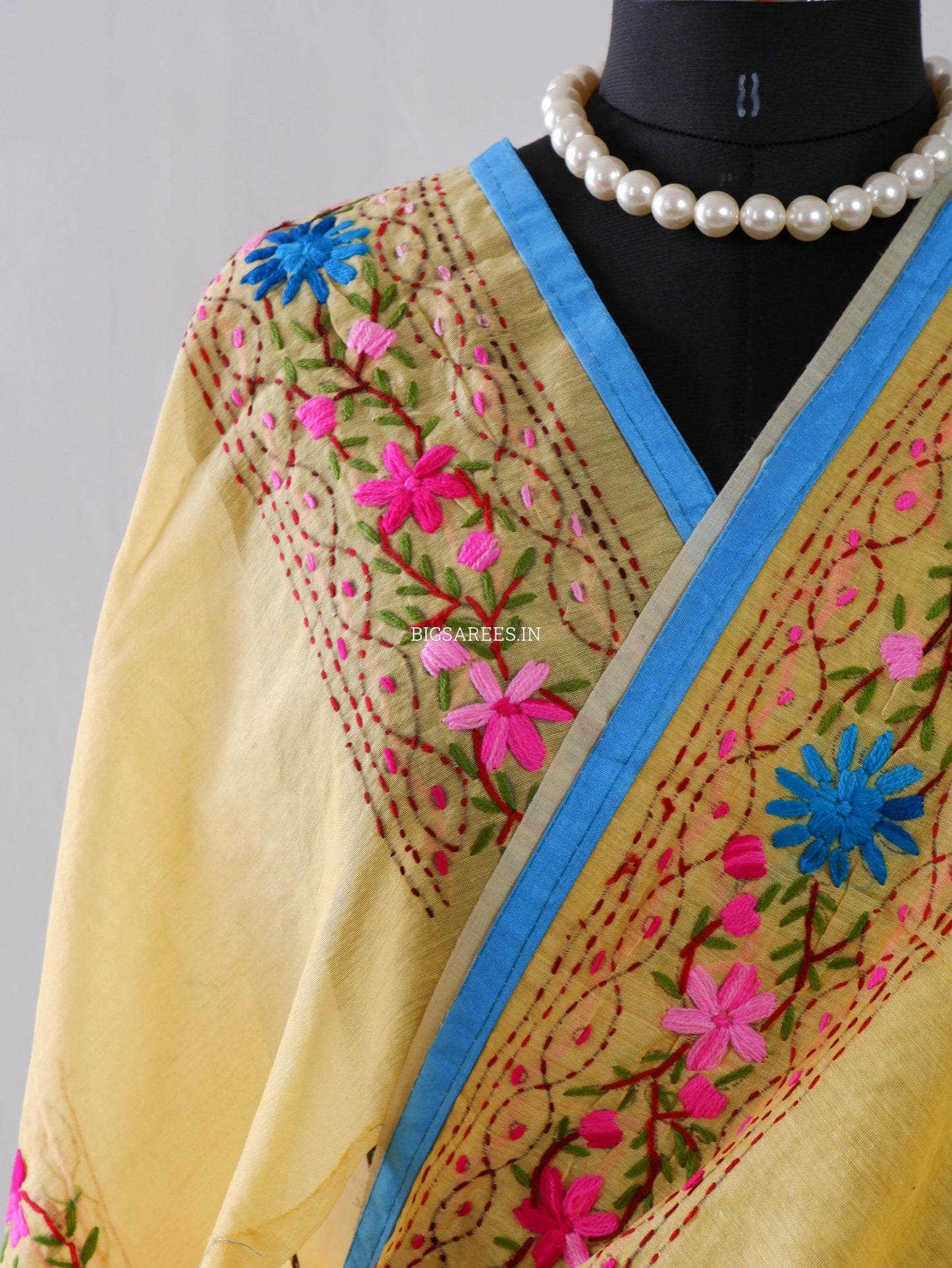 Phulkari Hand-Embroidered Saree | Chanderi Silk | Yellow