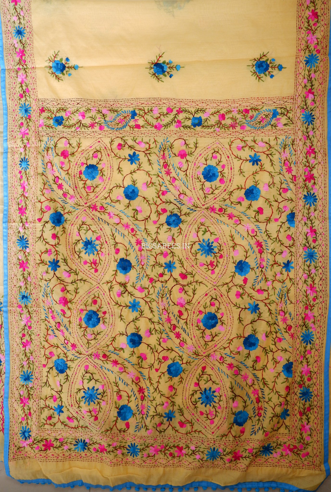 Phulkari Hand-Embroidered Saree | Chanderi Silk | Yellow