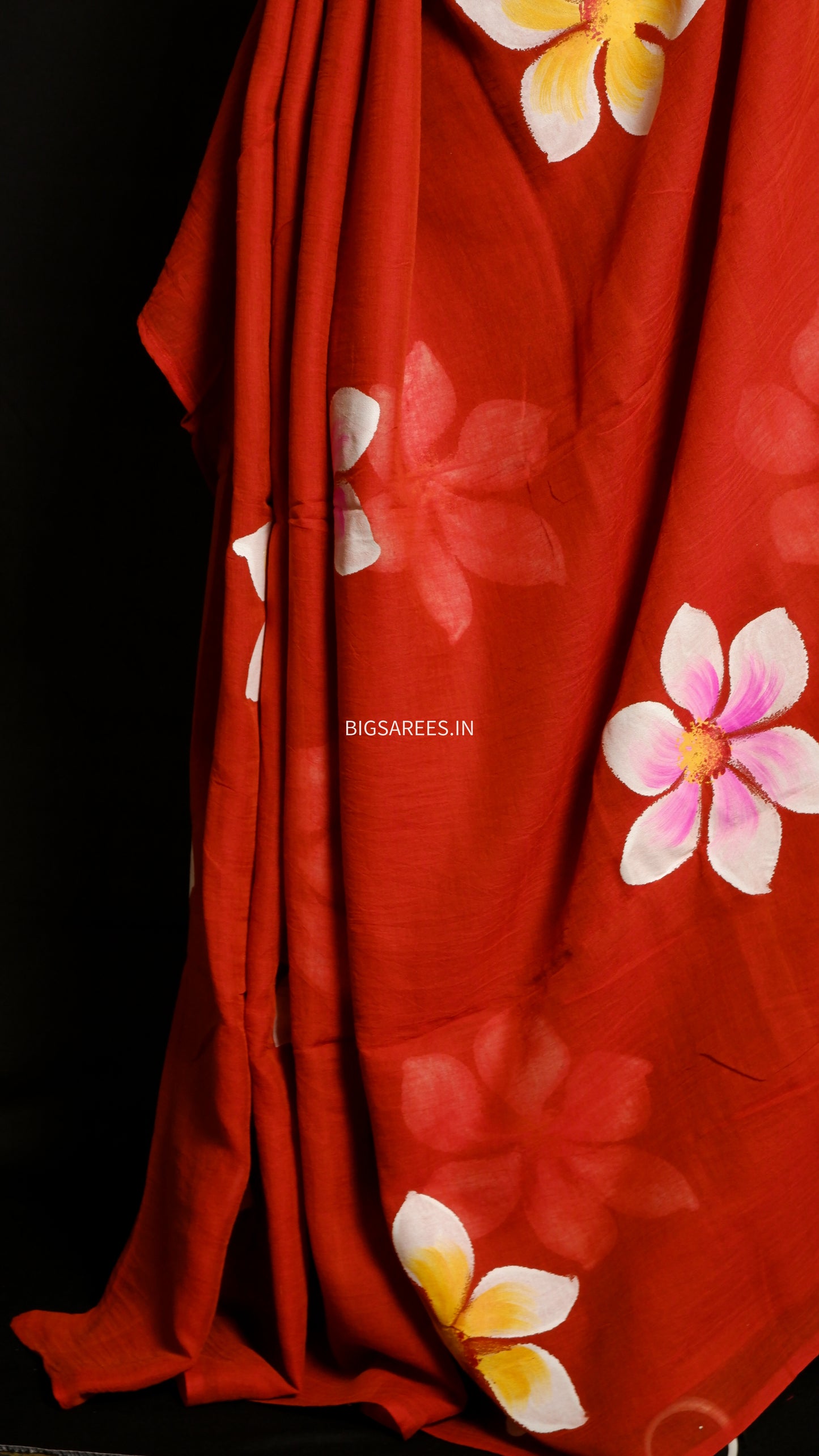 Hand Painted Mul Cotton Saree with Hand Block Printed Blouse | Brick Red