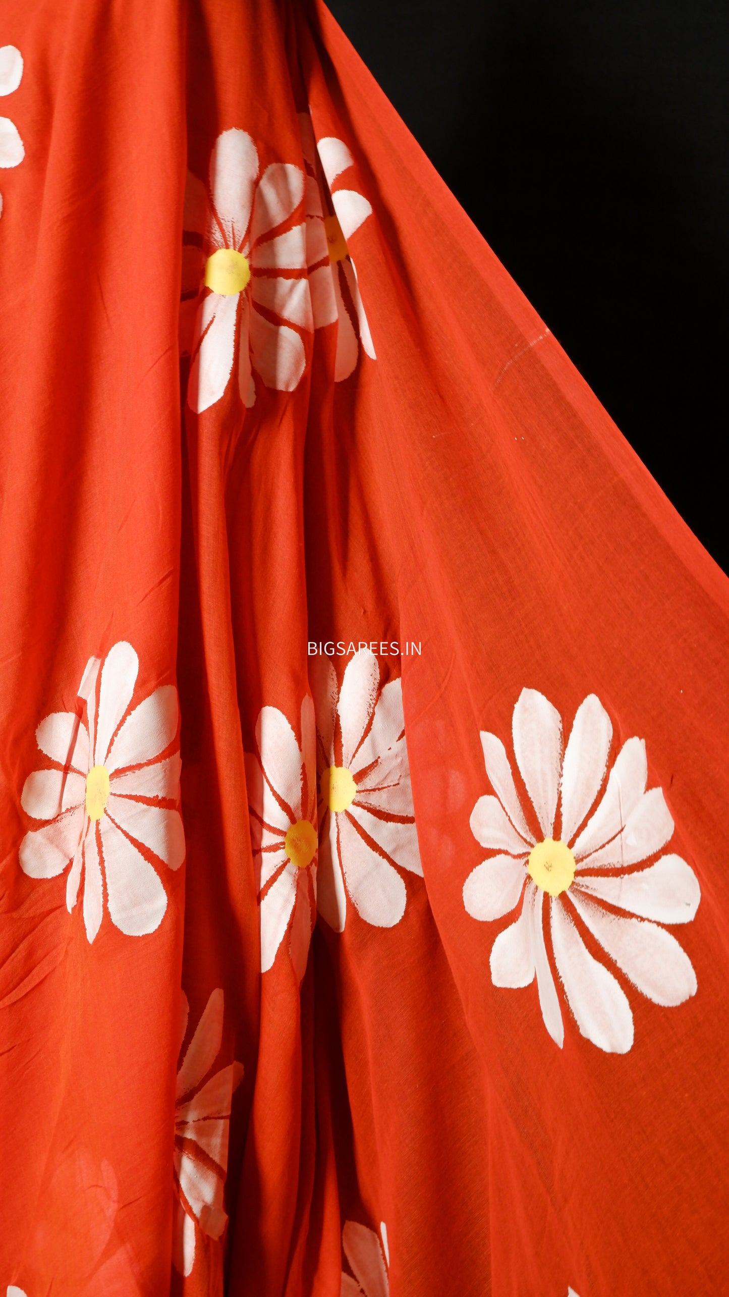 Hand Painted Mul Cotton Saree with Hand Block Printed Blouse | Orange