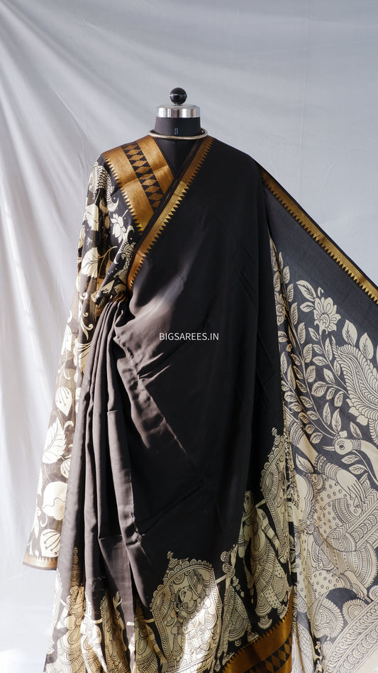 Hand-Painted Kalamkari Saree in Pure Bangalore Silk