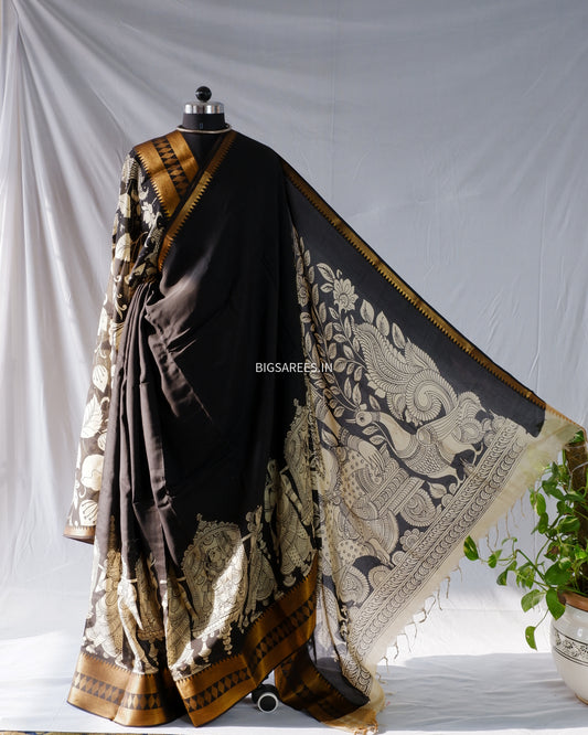Hand-Painted Kalamkari Saree in Pure Bangalore Silk