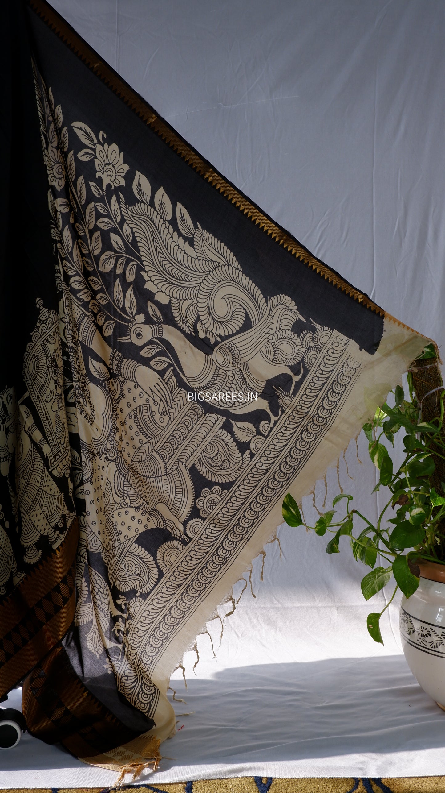 Hand-Painted Kalamkari Saree in Pure Bangalore Silk