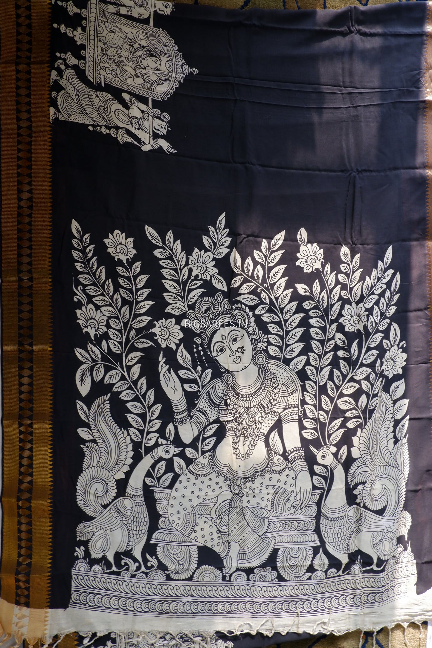 Hand-Painted Kalamkari Saree in Pure Bangalore Silk