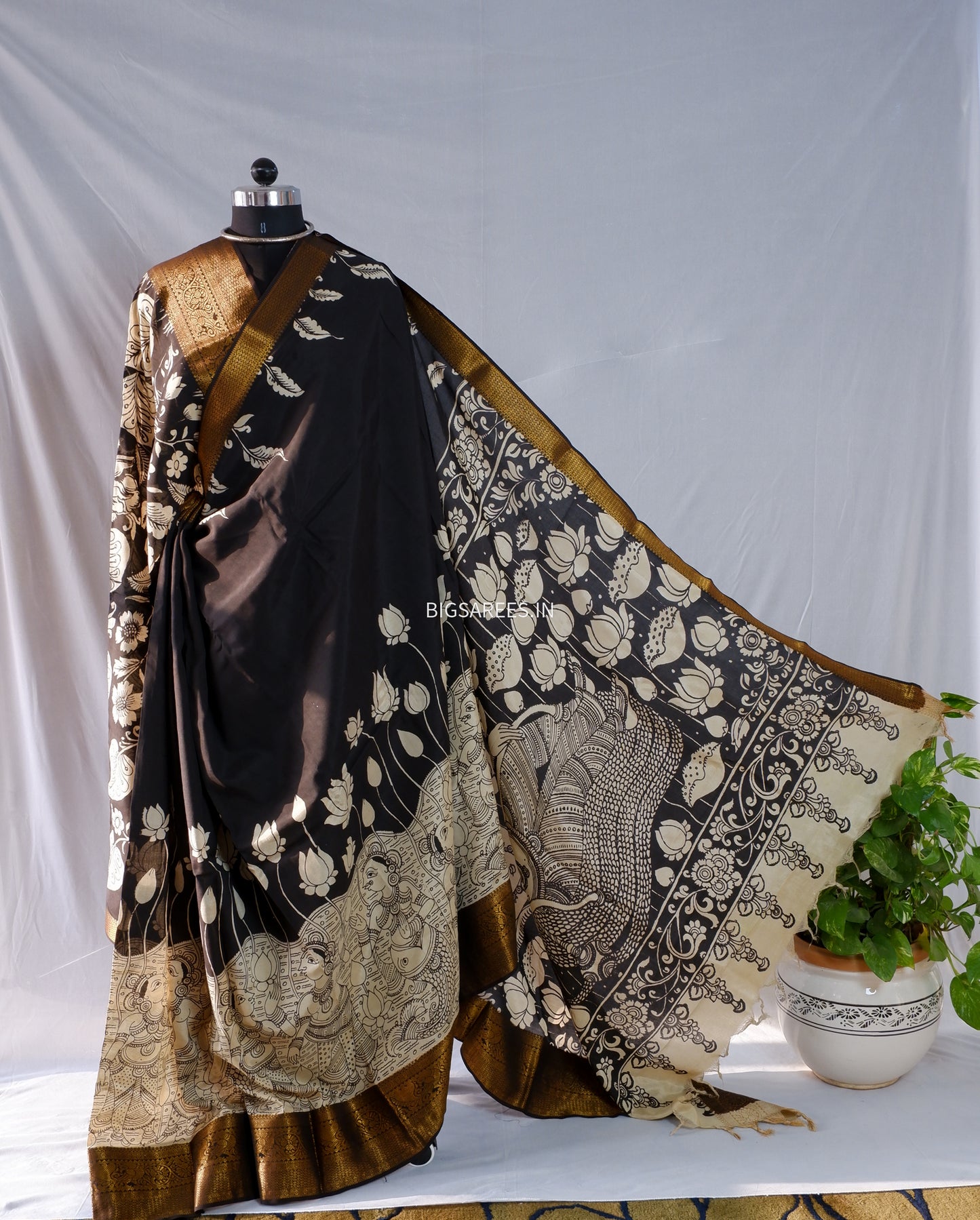 Hand-Painted Kalamkari Saree in Pure Bangalore Silk