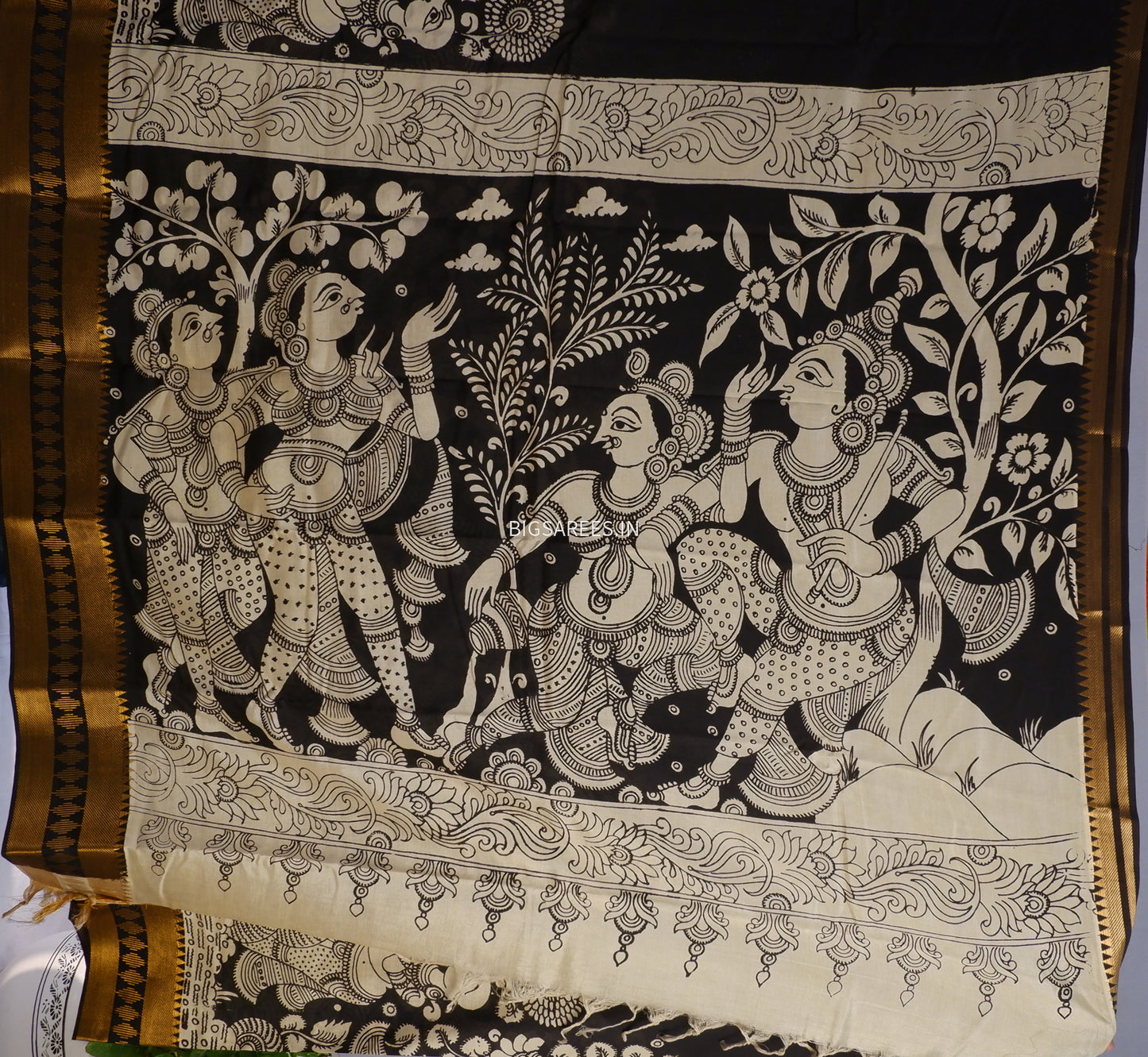 Hand-Painted Kalamkari Saree in Pure Bangalore Silk
