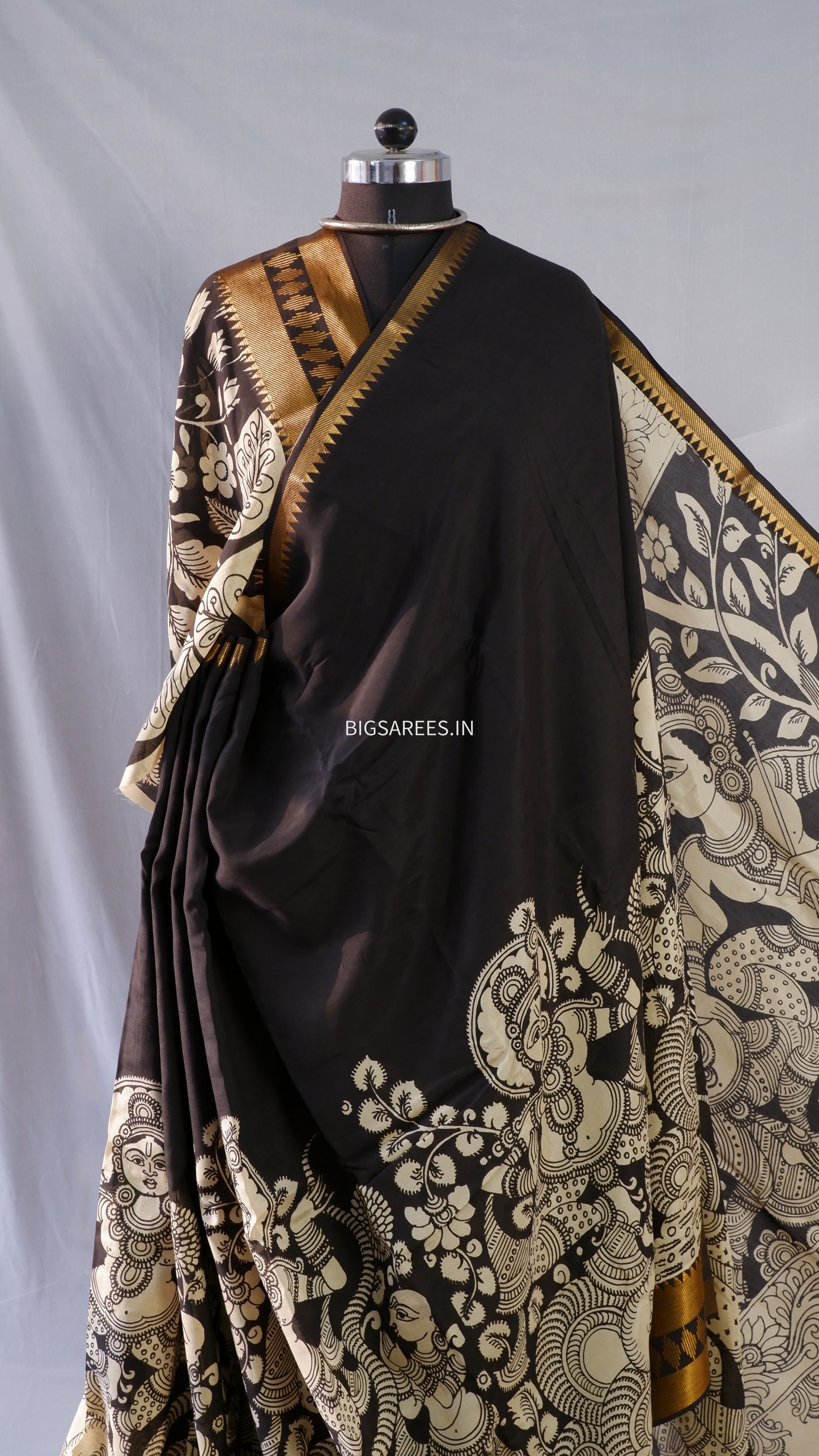 Hand-Painted Kalamkari Saree in Pure Bangalore Silk