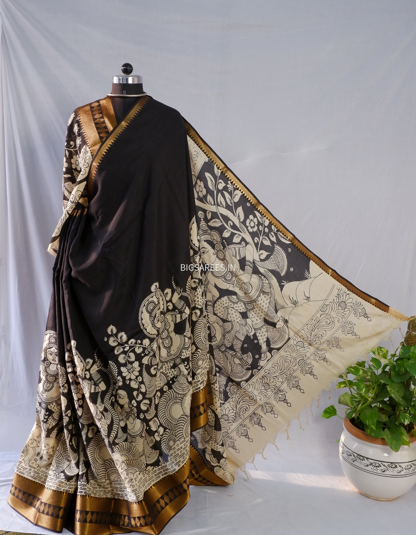 Hand-Painted Kalamkari Saree in Pure Bangalore Silk