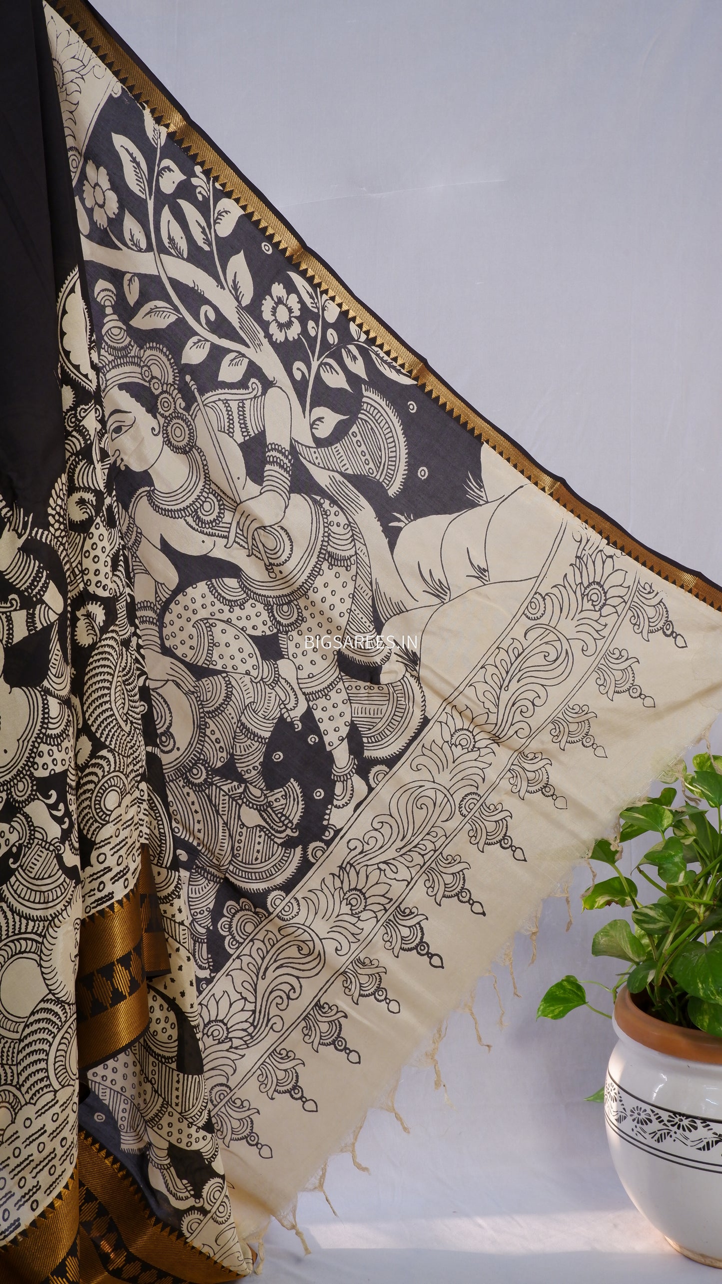 Hand-Painted Kalamkari Saree in Pure Bangalore Silk
