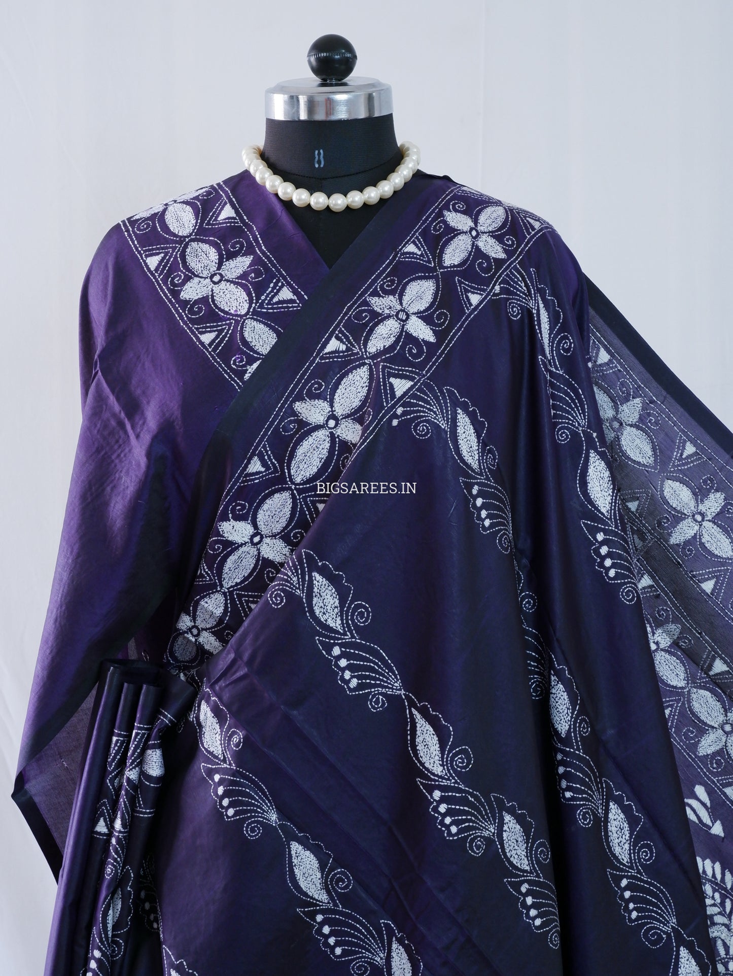 Kantha Stitch Hand Embroidered Saree | Blended Bangalore Silk / Art Silk | Purple