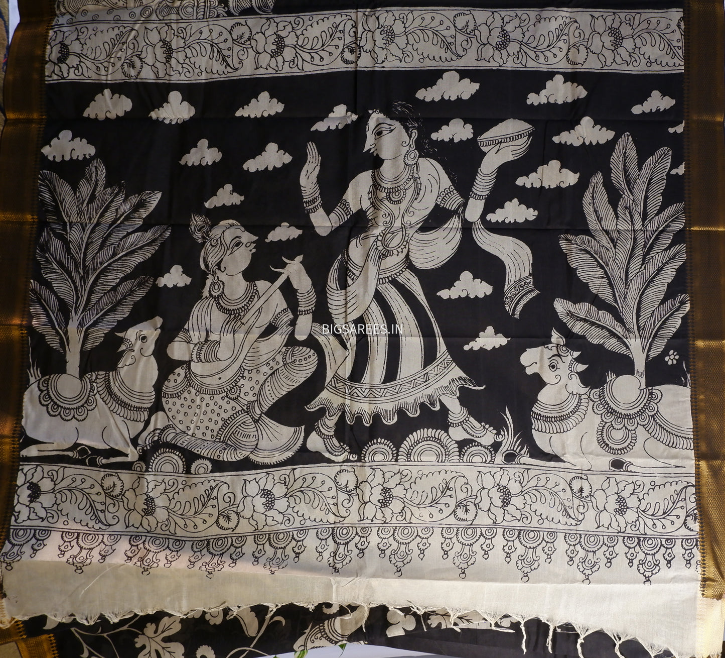 Hand-Painted Pen Kalamkari Saree in Pure Mangalgiri Silk