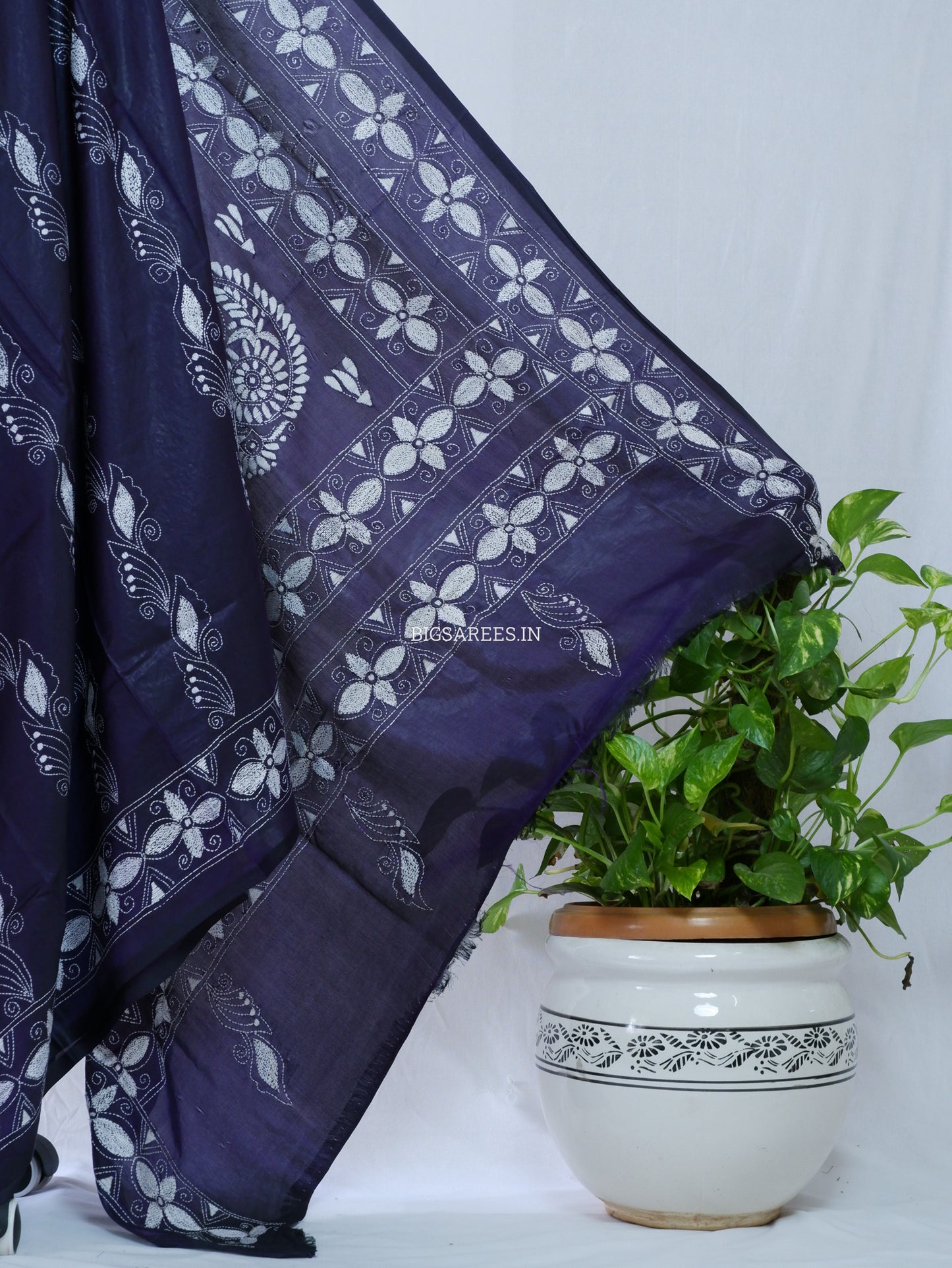 Kantha Stitch Hand Embroidered Saree | Blended Bangalore Silk / Art Silk | Purple