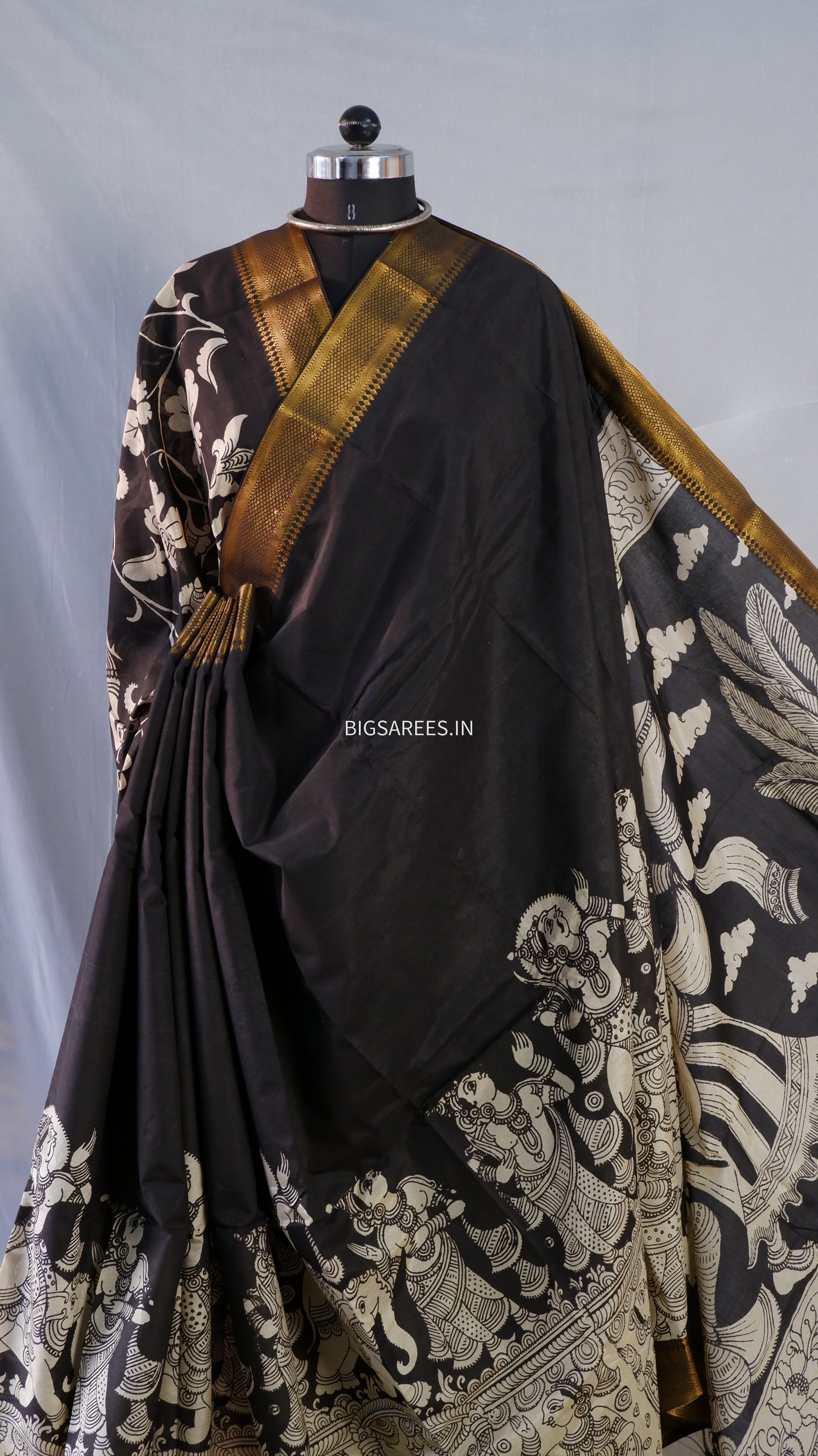 Hand-Painted Pen Kalamkari Saree in Pure Mangalgiri Silk