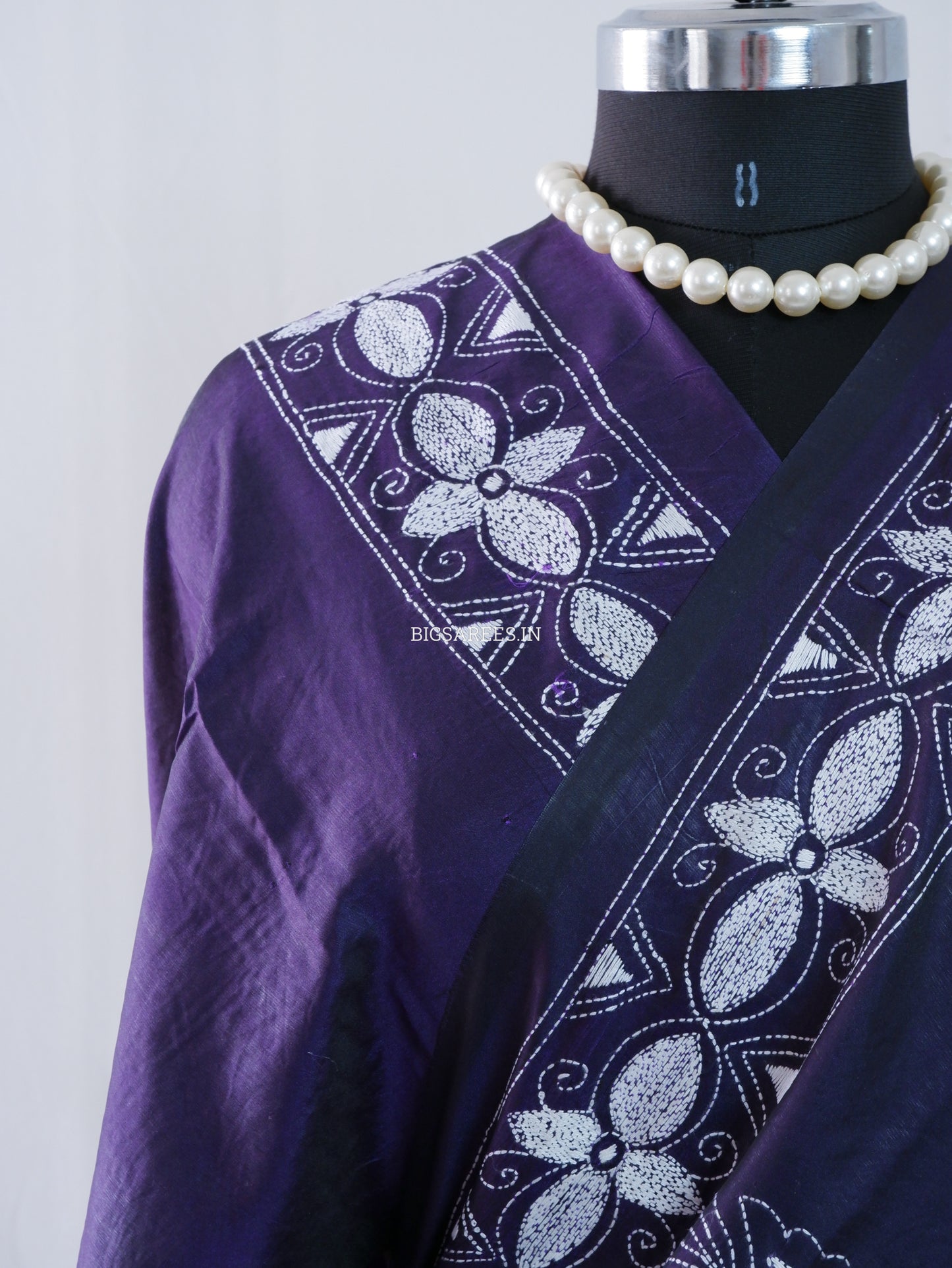 Kantha Stitch Hand Embroidered Saree | Blended Bangalore Silk / Art Silk | Purple