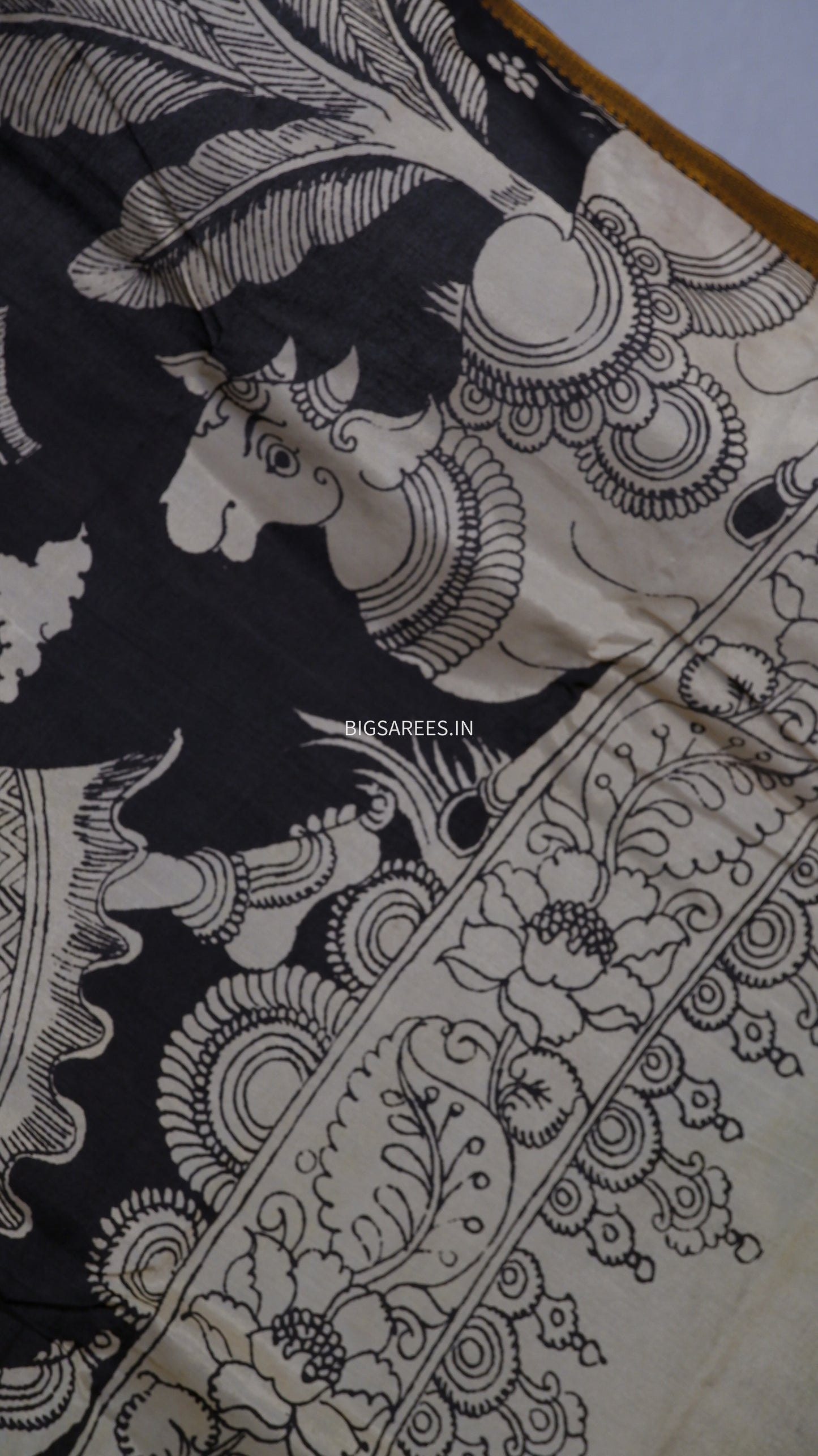 Hand-Painted Pen Kalamkari Saree in Pure Mangalgiri Silk