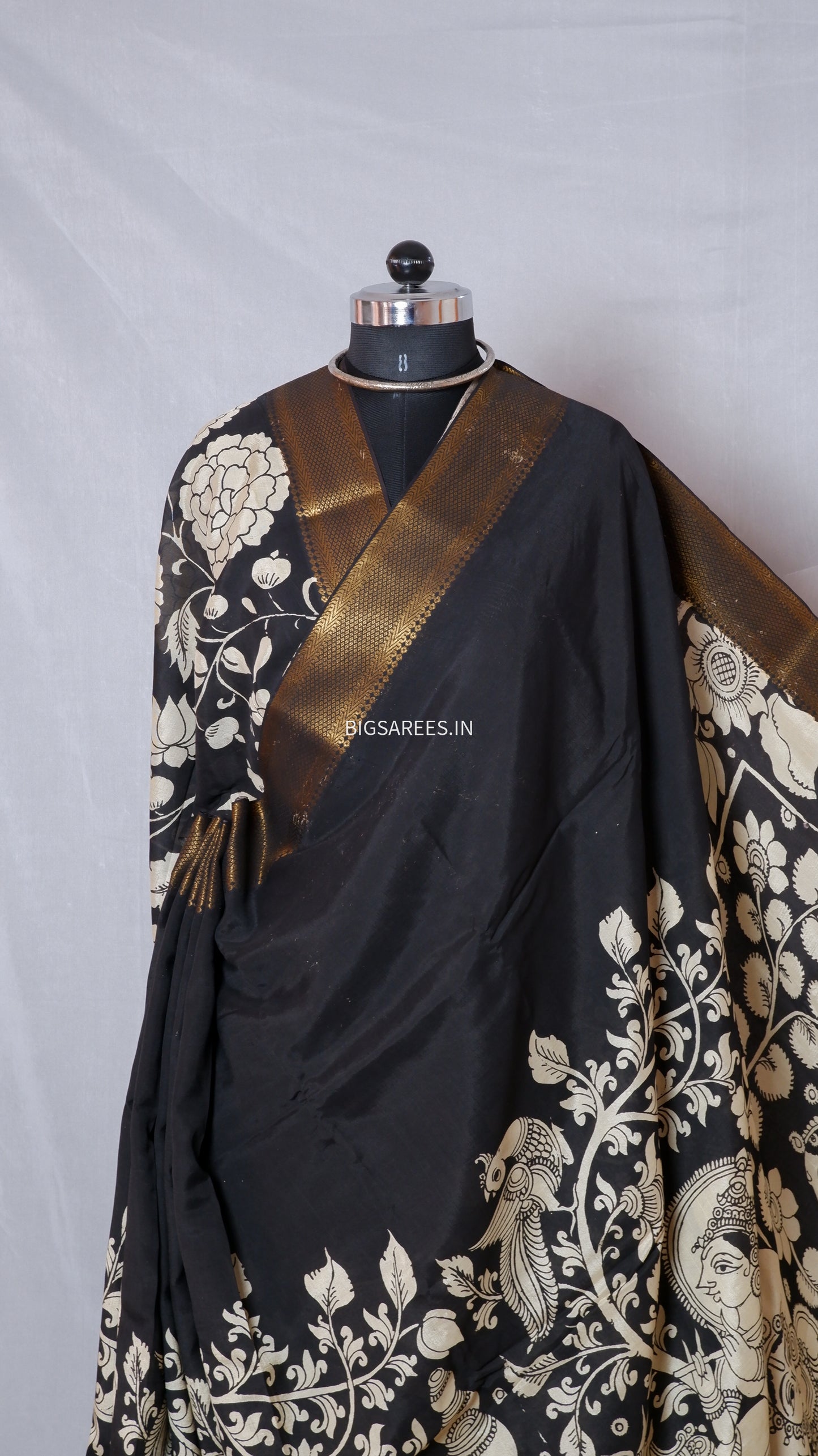 Hand-Painted Pen Kalamkari Saree in Pure Mangalgiri Silk