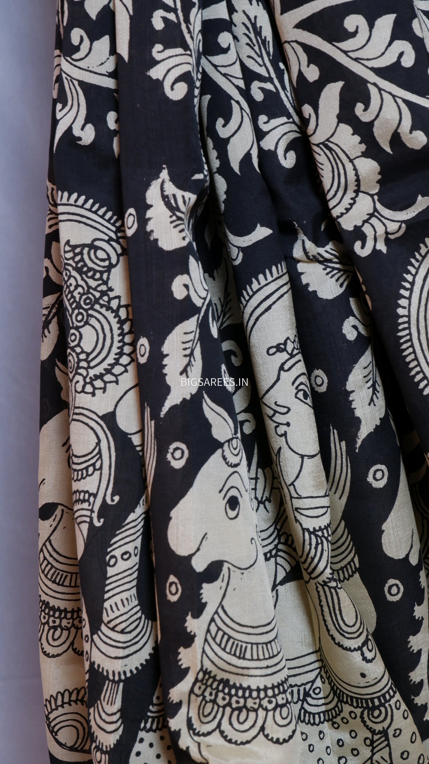 Hand-Painted Pen Kalamkari Saree in Pure Mangalgiri Silk