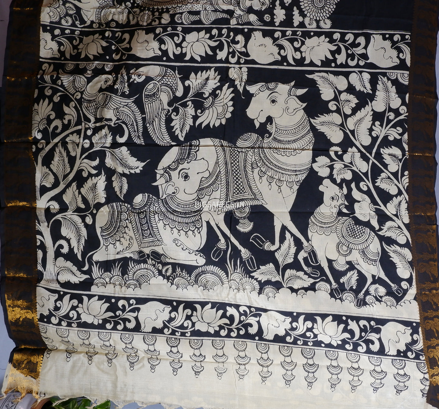 Hand-Painted Pen Kalamkari Saree in Pure Mangalgiri Silk
