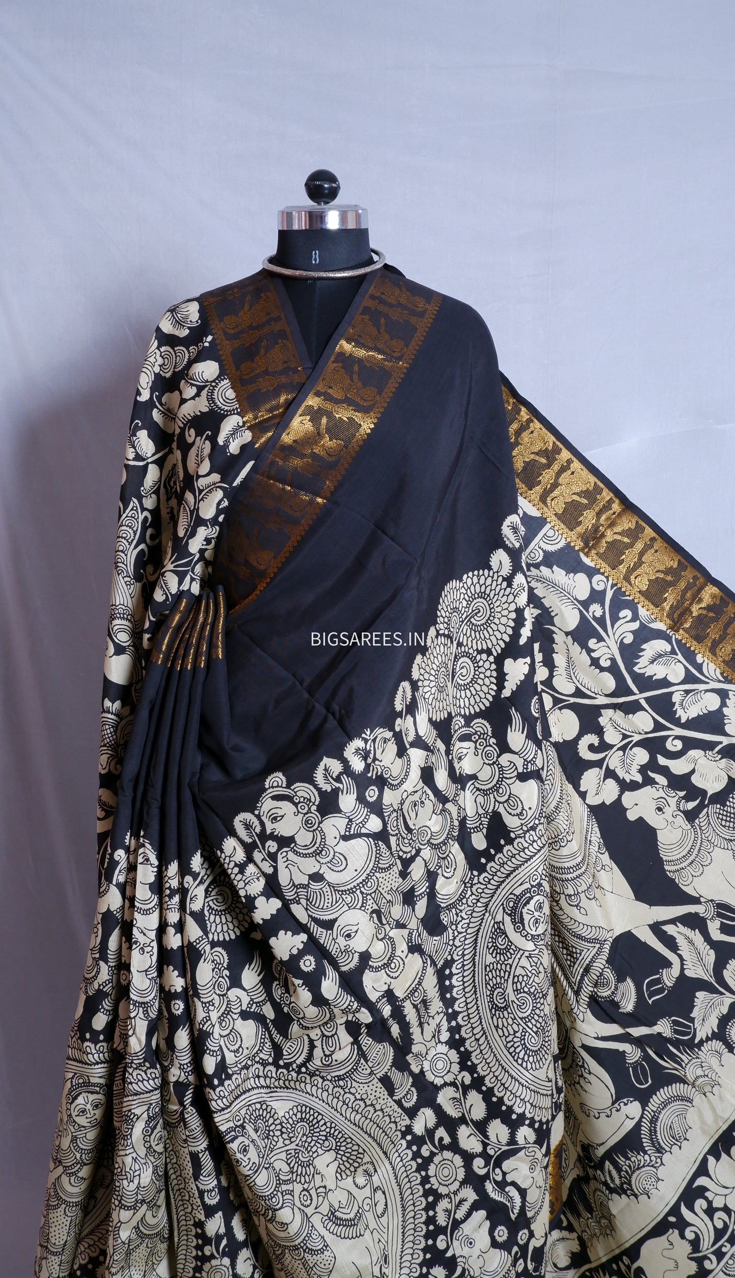 Hand-Painted Pen Kalamkari Saree in Pure Mangalgiri Silk
