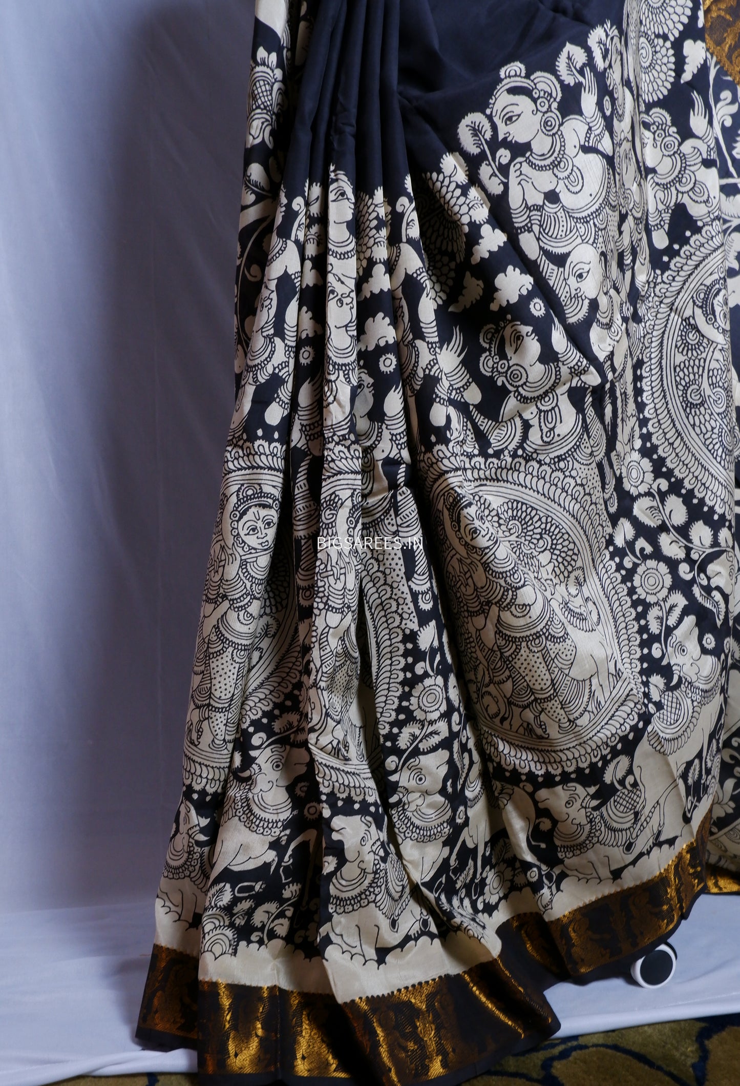 Hand-Painted Pen Kalamkari Saree in Pure Mangalgiri Silk