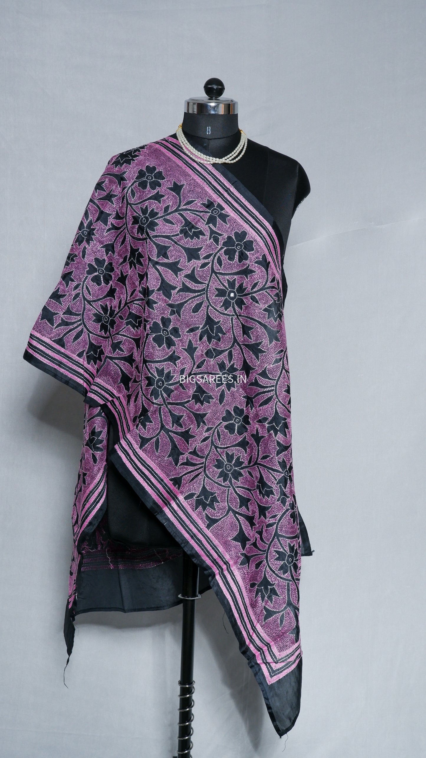 Kantha Art Silk Stole| Black |22"|