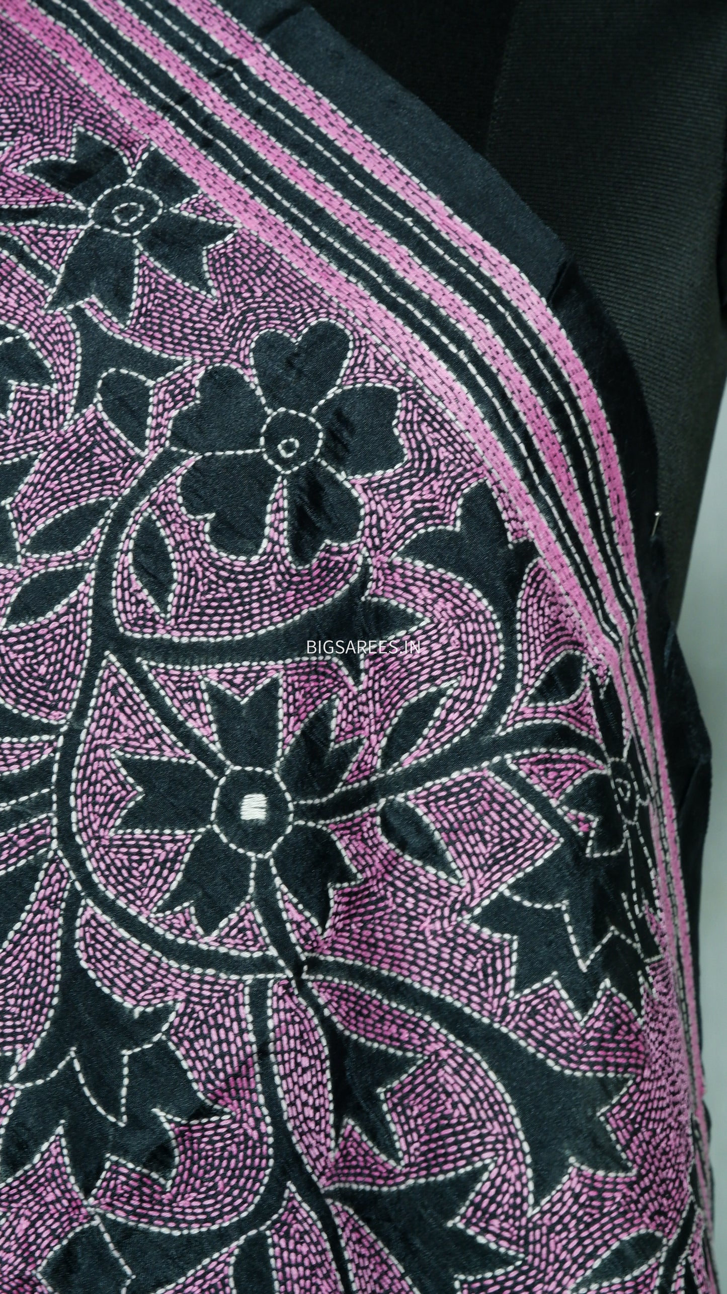 Kantha Art Silk Stole| Black |22"|